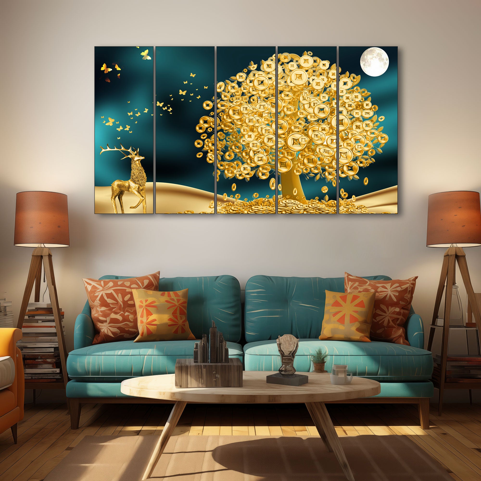 Golden Deer Painting with frame Big Size Wall Art for living room,Bedroom,Drawing room,Hotels