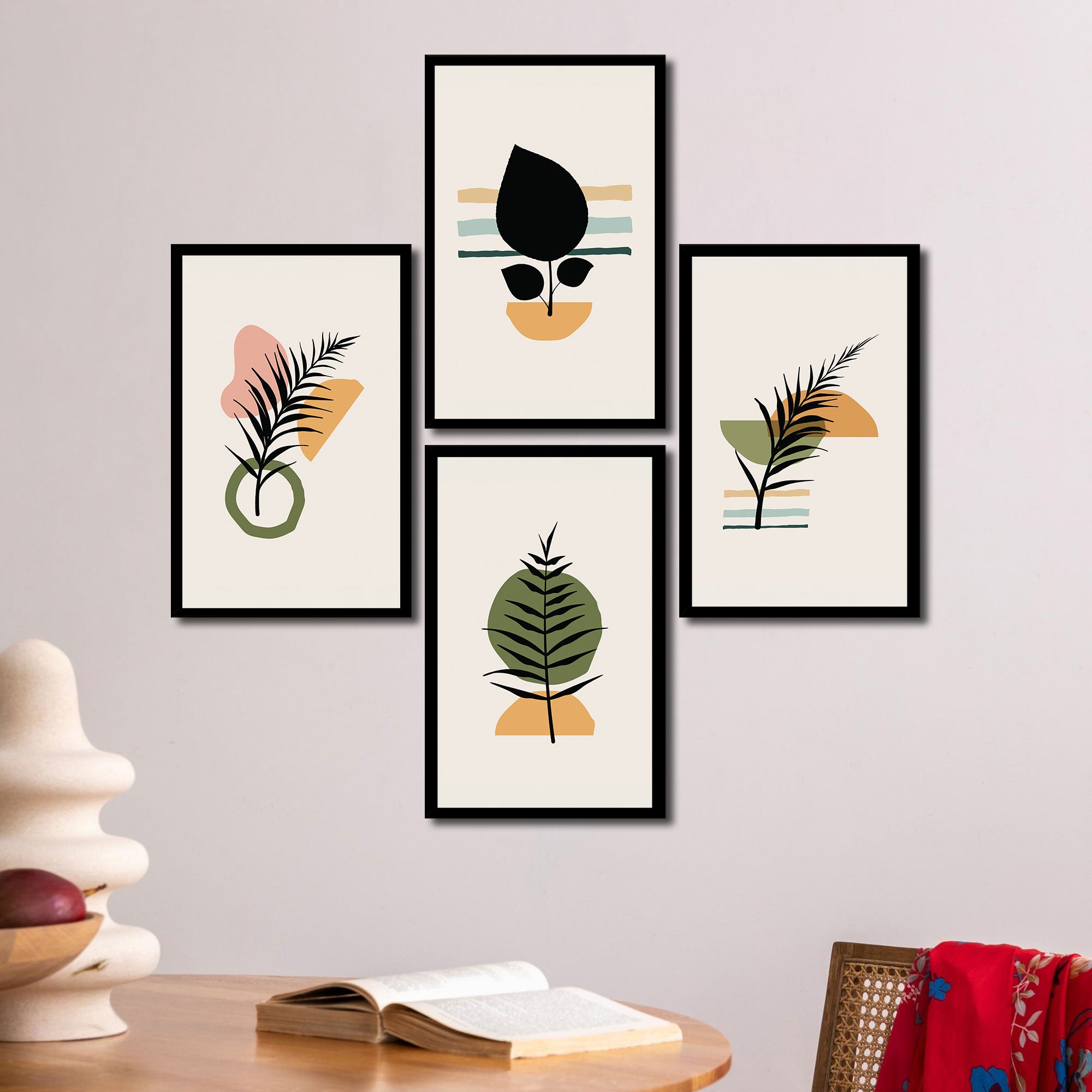 The Castle Decor Boho Wall Art for Living Room Big Size | Framed Abstract Botanical Paintings for Living Room & Bedroom | Modern Home Decoration & Perfect Gifting Option | Set of 4 (11×17 Inch Each)3