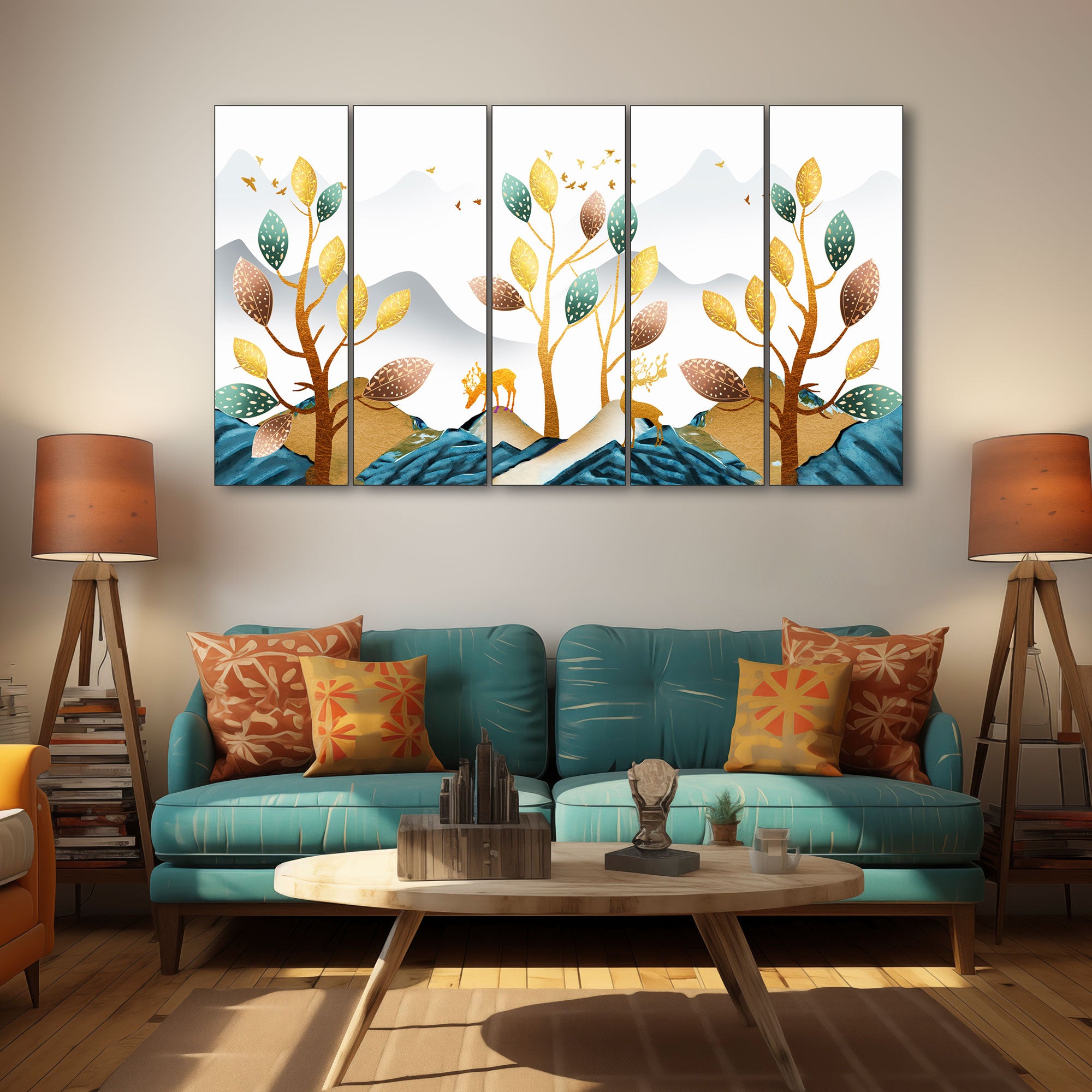 Golden Deer Painting with frame Big Size Wall Art for living room,Bedroom,Drawing room,Hotels