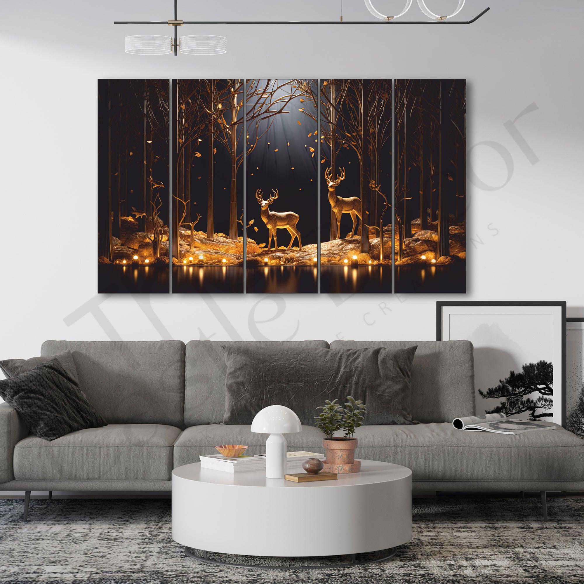 Vaastu Golden Deer Painting with frame Big Size Wall Art for living room,Bedroom,Drawing room,Hotels 36x60"