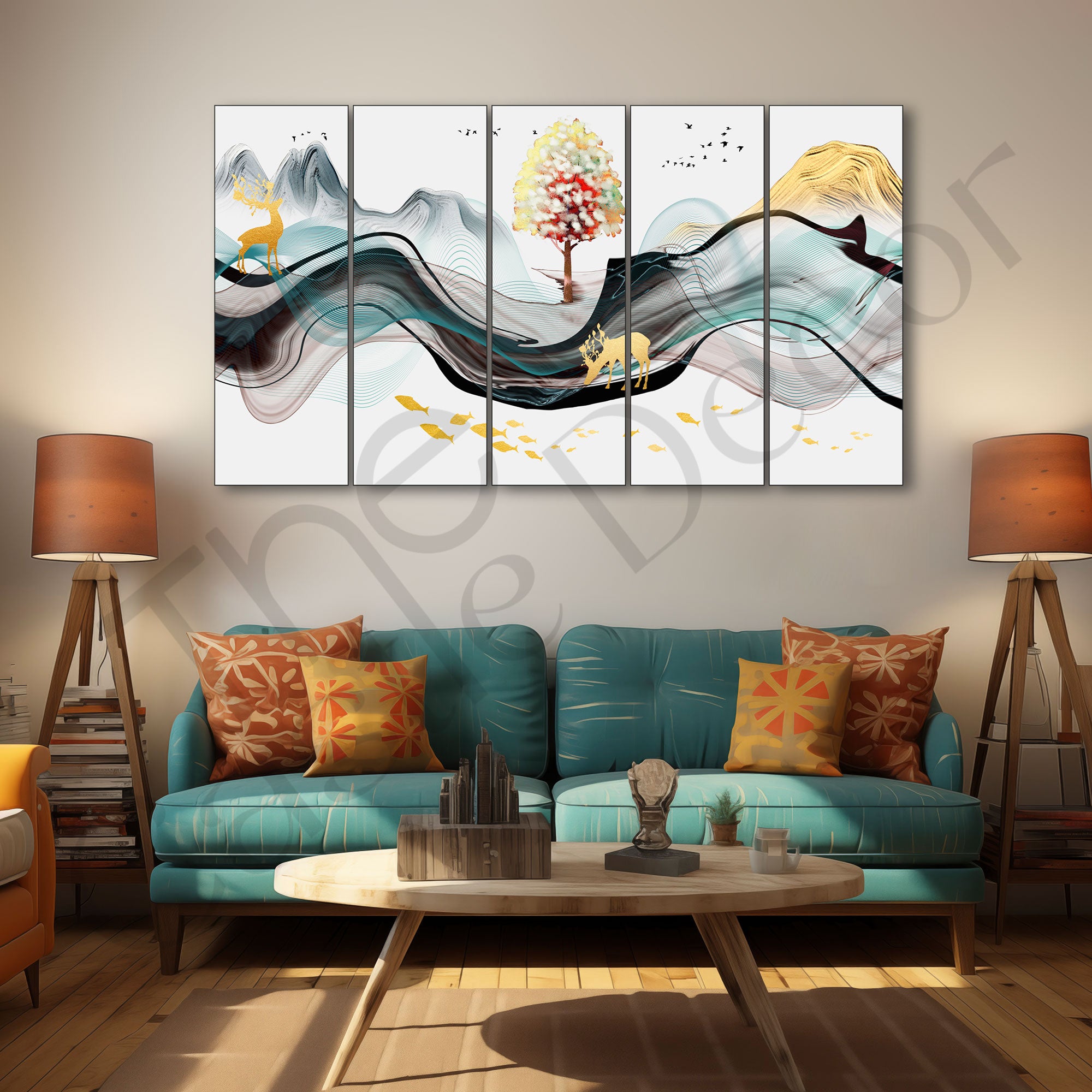 Golden Deer Painting with frame Big Size Wall Art for living room,Bedroom,Drawing room,Hotels