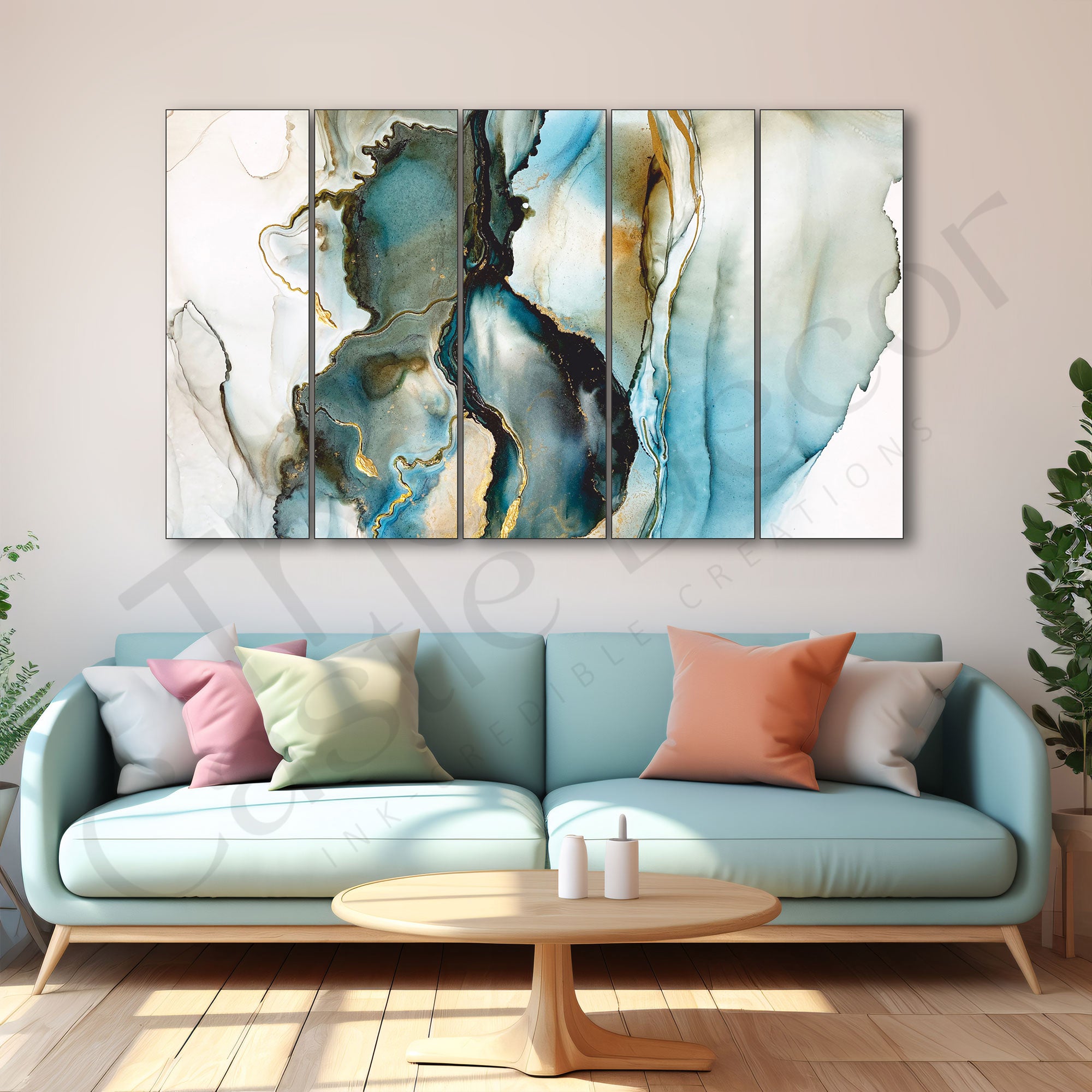 Marble Finish Painting Set of 5 for Home Decoration