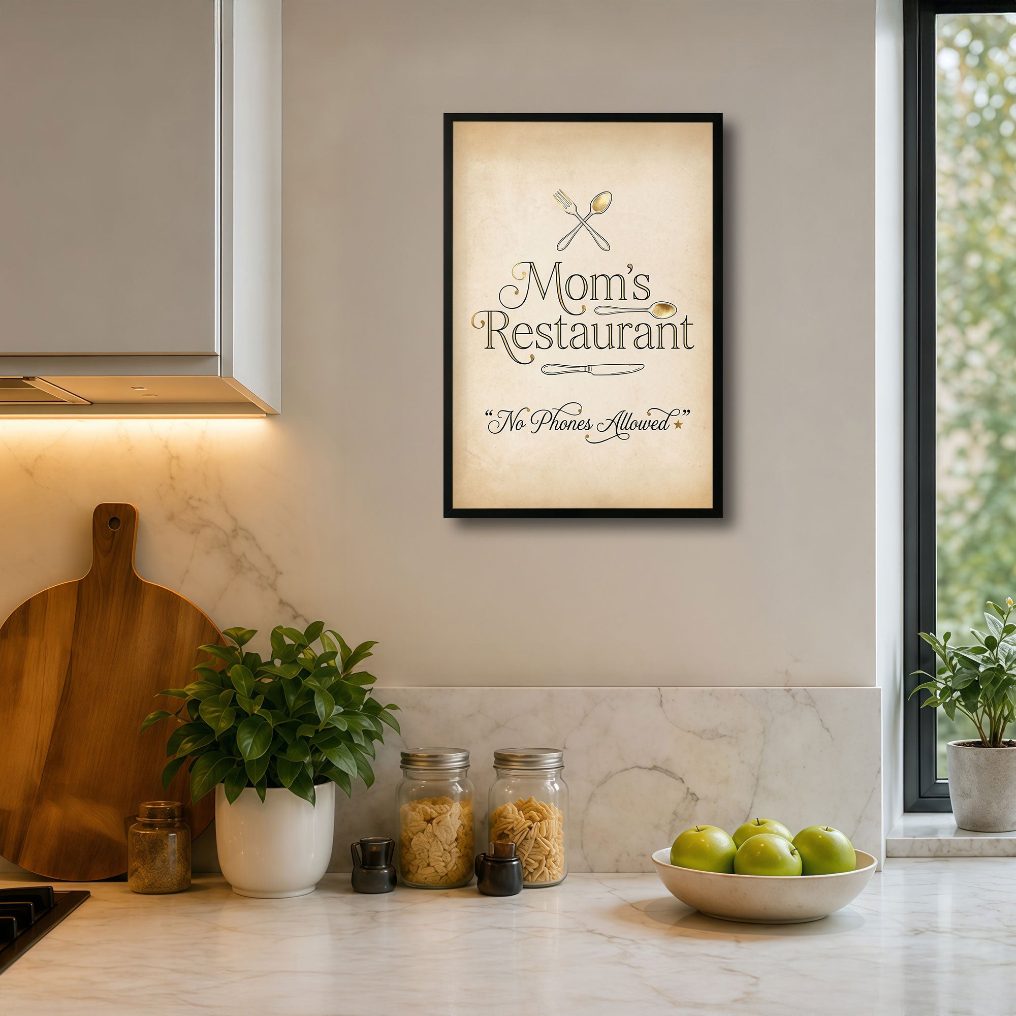 The Castle Decor Mom’s Restaurant Wall Art Frame | Kitchen Quote Wall Decor | Sparkle Finish MDF Painting with Premium Fiber Frame for Home Dining Area