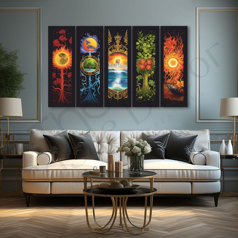 Five Nature Elements Painting Set of 5 for Home Decoration