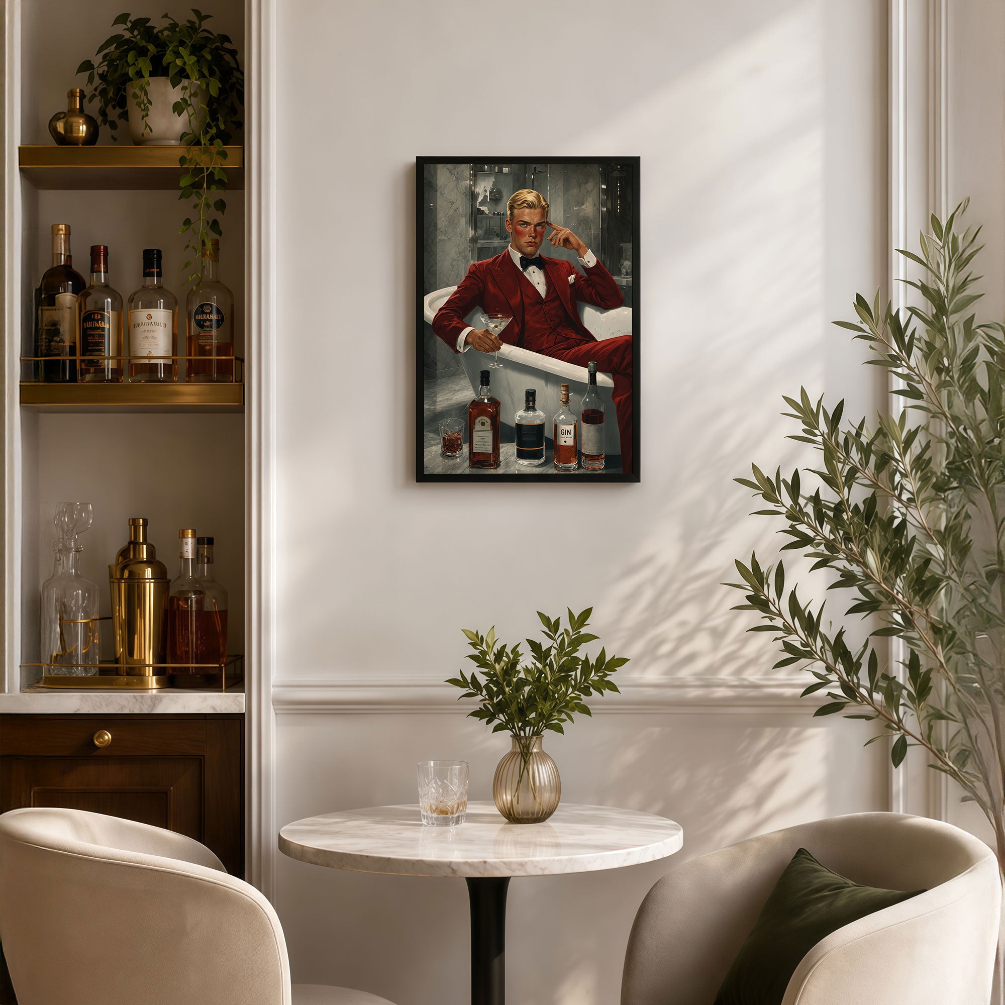 The Castle Decor Luxury Gentleman in Red Suit Cocktail Wall Painting | Premium Bar, Lounge, Man Cave & Restaurant Decor