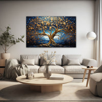 The Castle Decor golden tree canvas/Sparkle painting Big Size Wall Art for living room,Bedroom,Drawing room,Hotels-Wooden Framed-Digital Painting