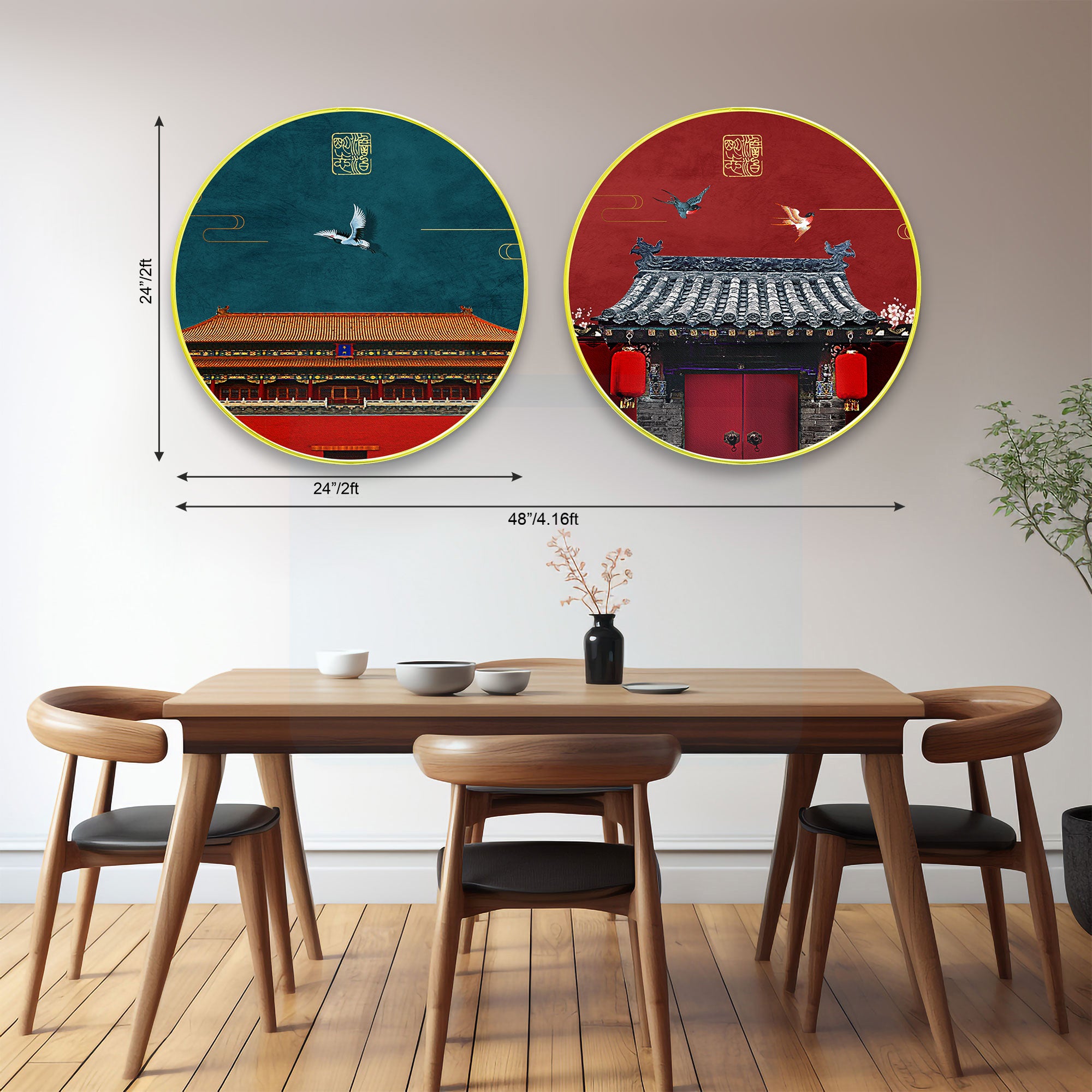 Japanese Sparkle Wooden Wall Plates Set of 2 for Home Decoration Art-41