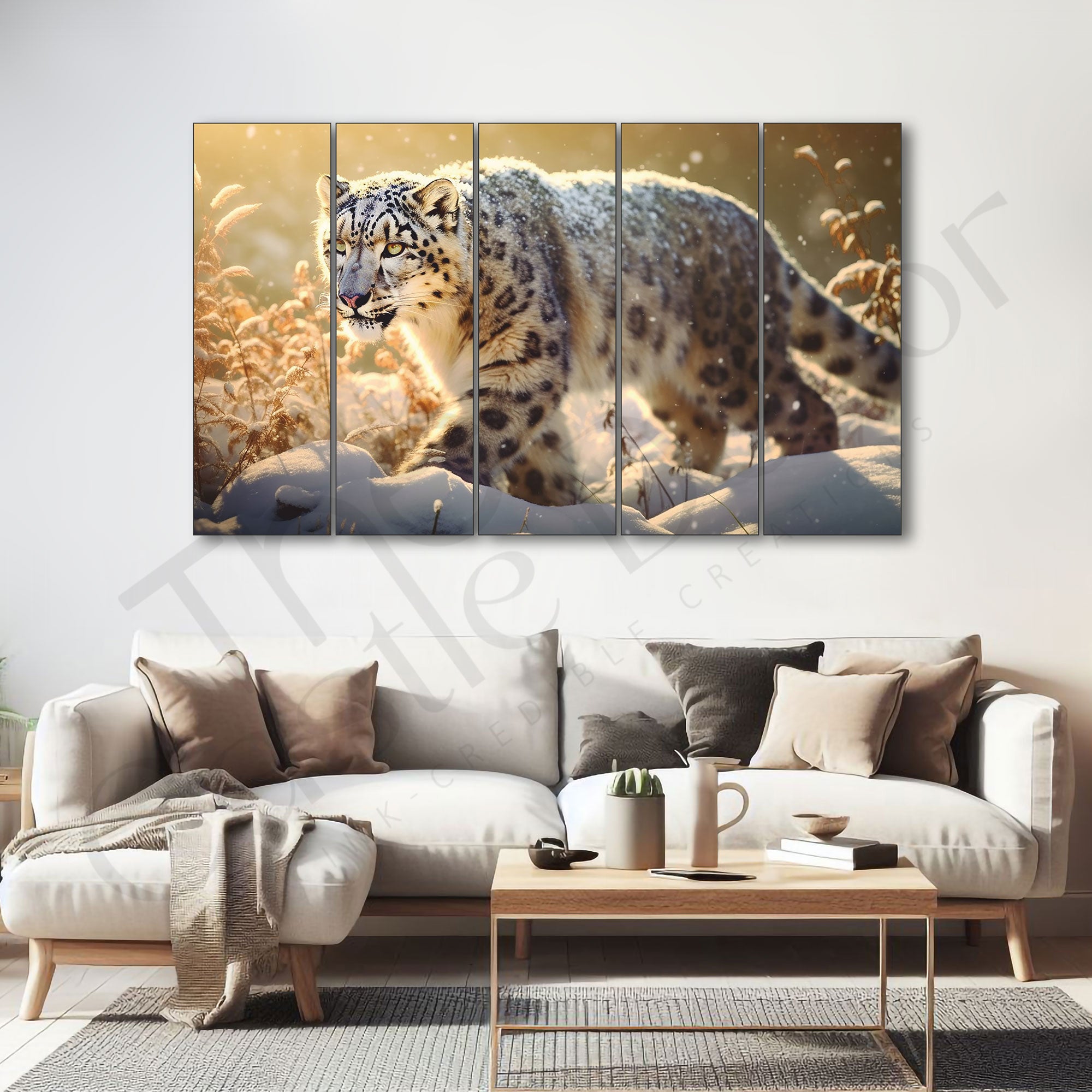 Snow Lion Painting Set of 5 for Home Decoration 27x48"