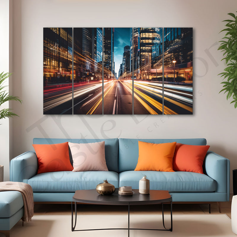 Fast Moving City Painting Set of 5 for Home Decoration