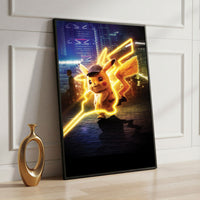 The Castle Decor Detective Pikachu Neon Wall Art, Anime Electric Pop Artwork with Premium Sparkle Finish, 20×30 Inch Wall Décor for Gaming Room & Kids Bedroom