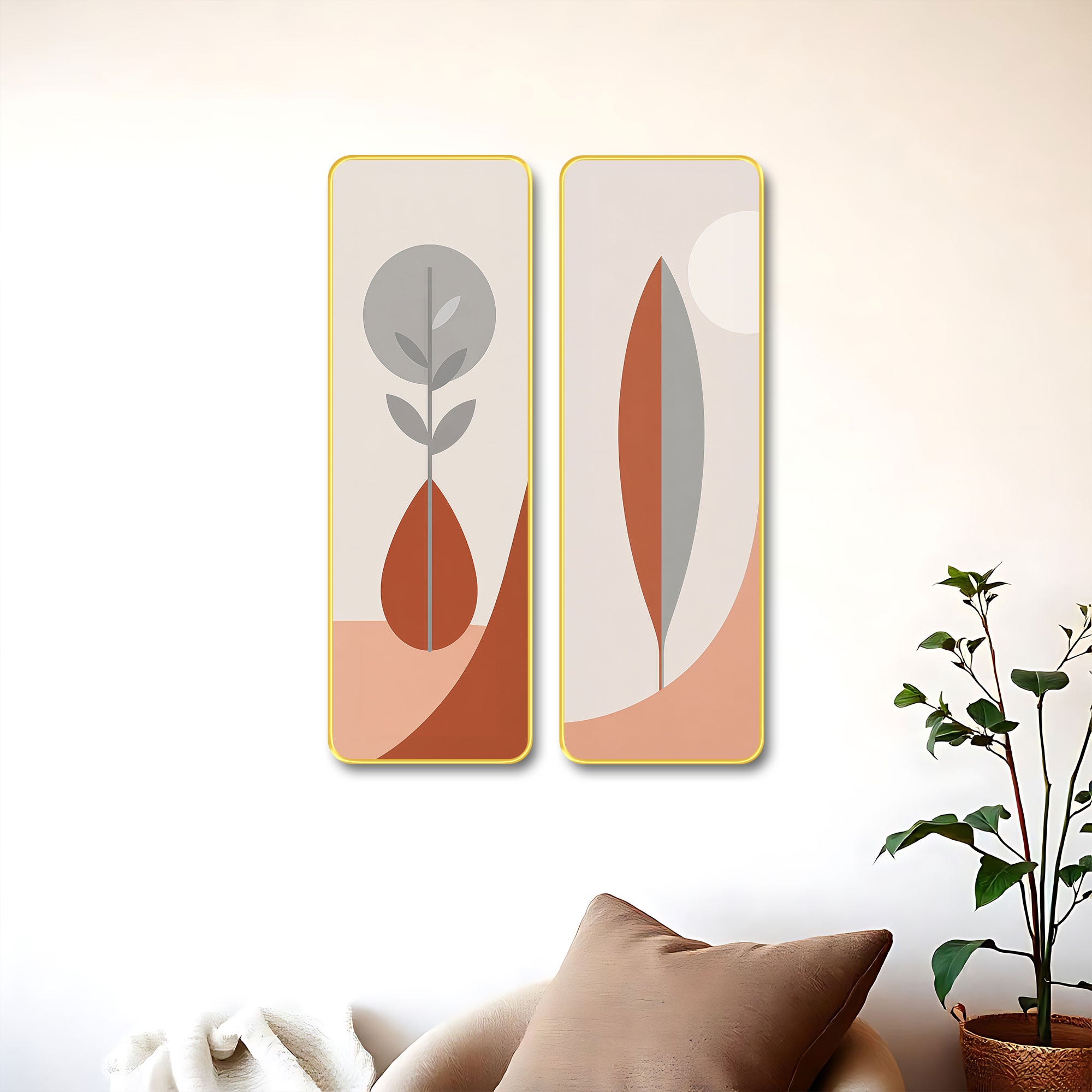 The Castle Decor Nordic Abstract Wall Art Set of 2 | Minimalist Boho Botanical Prints | Luxury Modern Wall Decoration for Bedroom Living Room