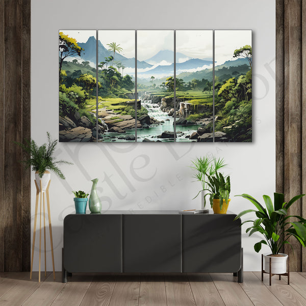 Landscape Mountains Sea Painting Set of 5 for Home Decoration