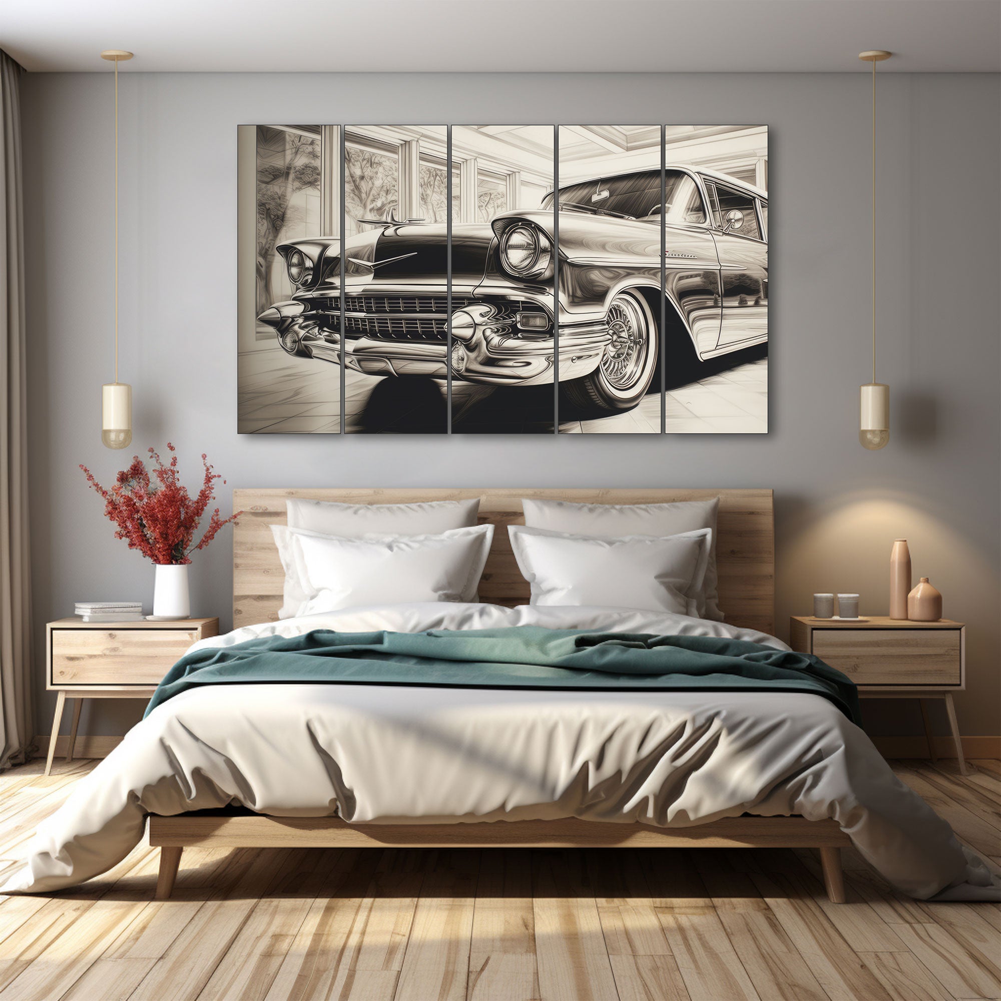 Vintage Car Painting with frame Big Size Wall Art for living room,Bedroom,Drawing room,Hotels