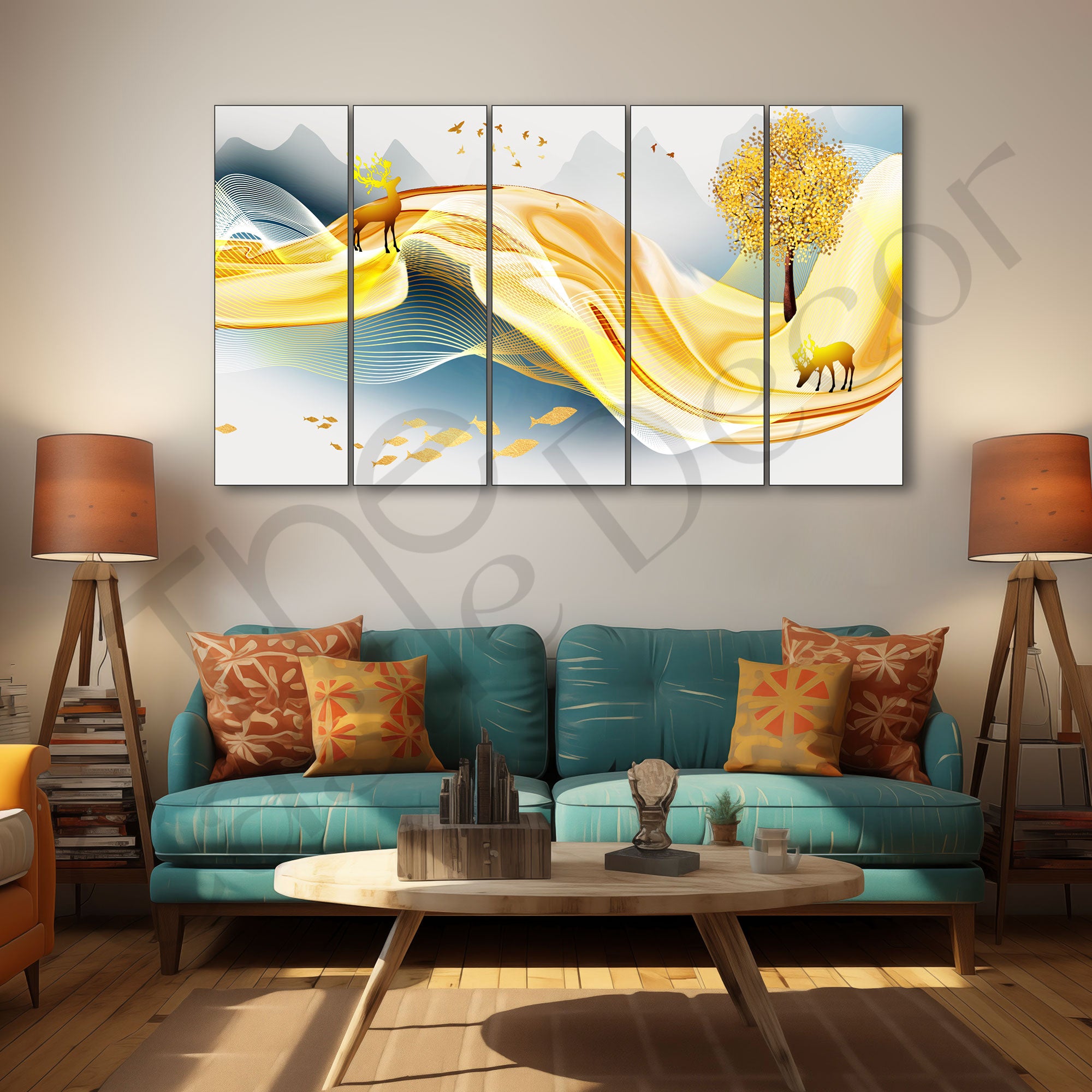 Golden Deer Painting with frame Big Size Wall Art for living room,Bedroom,Drawing room,Hotels