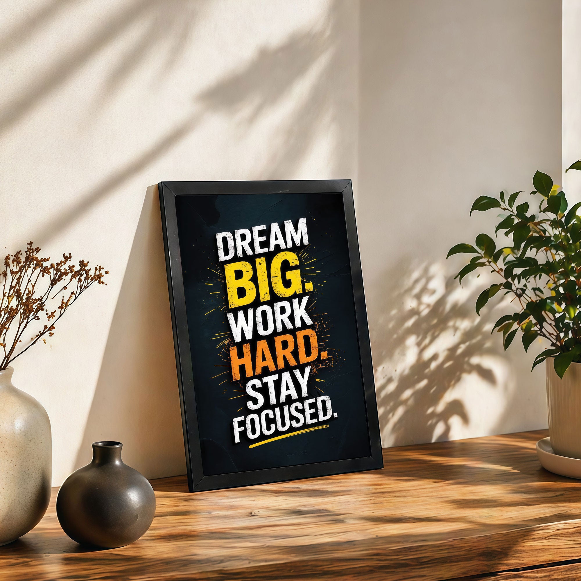 The Castle Decor Dream Big Work Hard Stay Focused Wall Art Frame | Motivational Quote Poster for Office, Study & Home Decor
