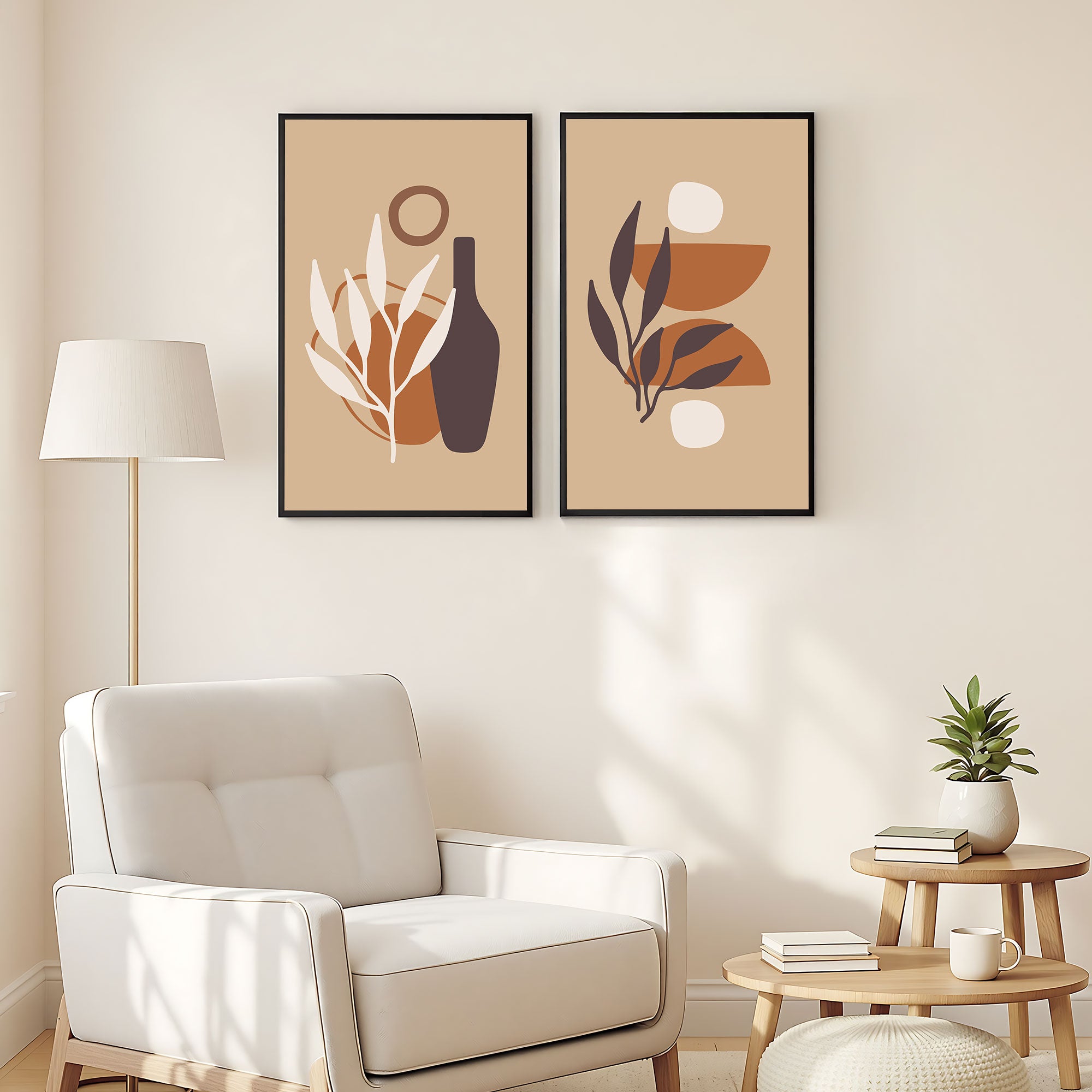The Castle Decor Boho Wall Art for Living Room Big Size | Framed Abstract Botanical Paintings for Living Room & Bedroom | Modern Home Decoration & Perfect Gifting Option | Set of 2 (11×17 Inch Each)11