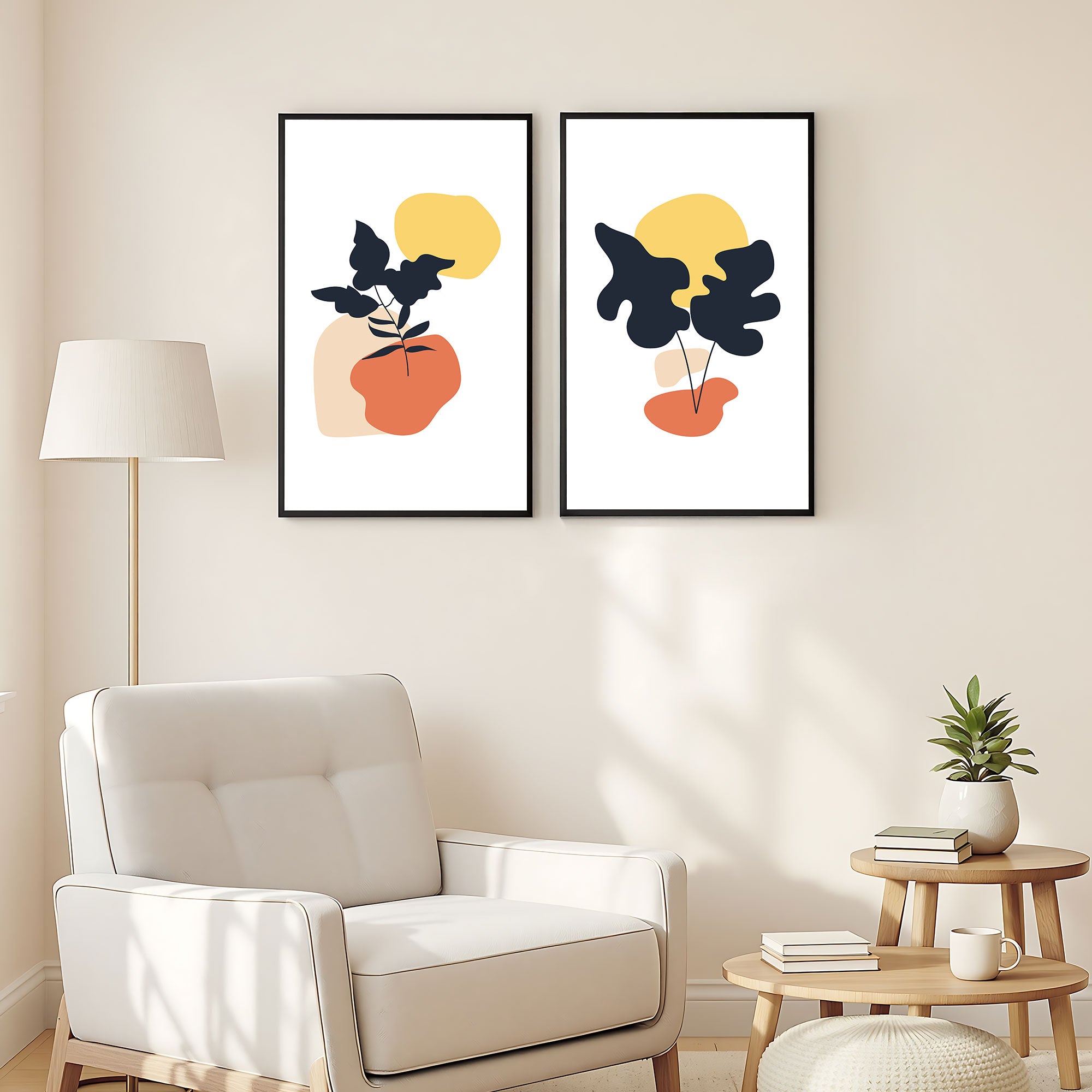 The Castle Decor Boho Wall Art for Living Room Big Size | Framed Abstract Botanical Paintings for Living Room & Bedroom | Modern Home Decoration & Perfect Gifting Option | Set of 2 (11×17 Inch Each)4