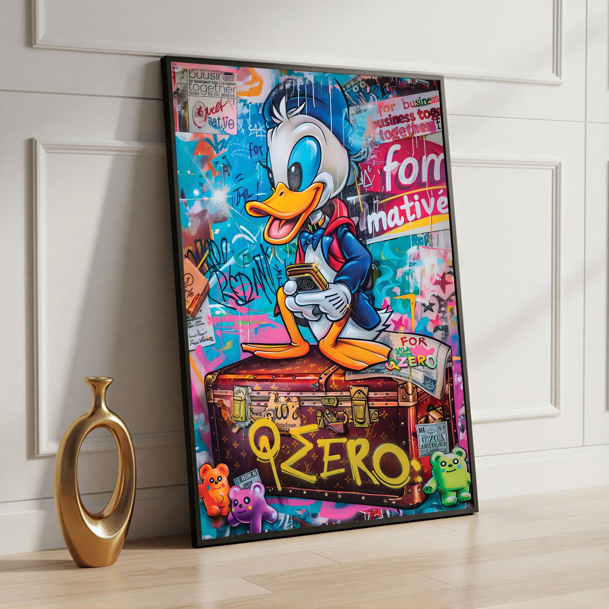 The Castle Decor Luxury Duck Money Wall Art – Pop Art Wealth Illustration with Cash & Designer Vibes, Premium Sparkle Finish, 20×30 Inch Wall Décor for Office & Man Cave