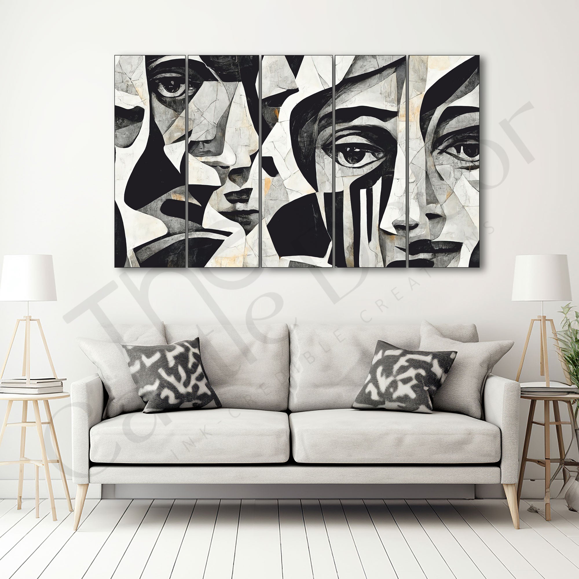 Mosaic Faces Painting Set of 5 for Home Decoration