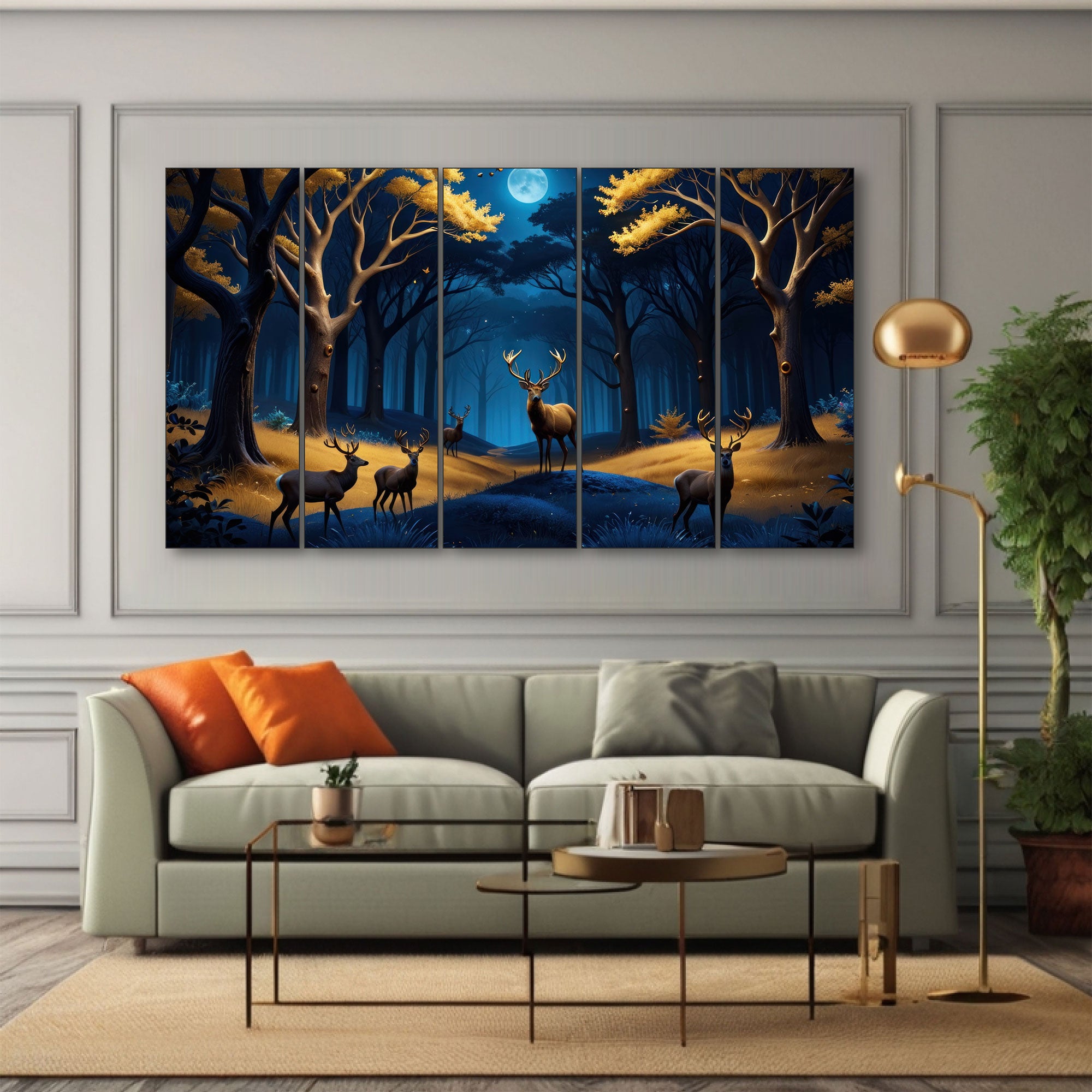 Vaastu Golden Deer Painting with frame Big Size Wall Art for living room,Bedroom,Drawing room,Hotels
