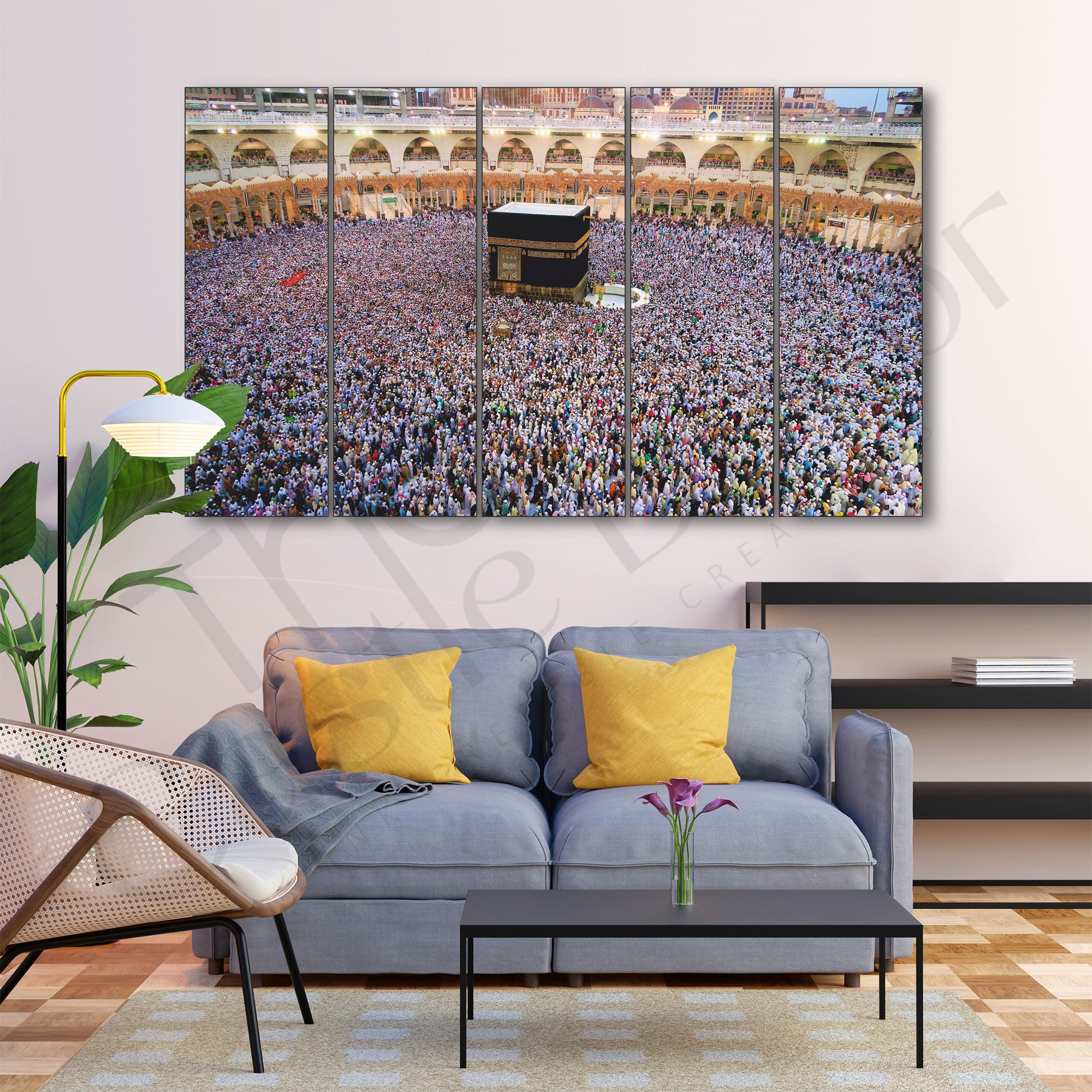 Kaaba,Great Mosque Mecca,Saudi Arabia Set of 5 Big Size Multiple Frames Wall Art Painting for living room,Bedroom,Drawing room,Hotels-Wooden Framed-Digital Painting 27x48