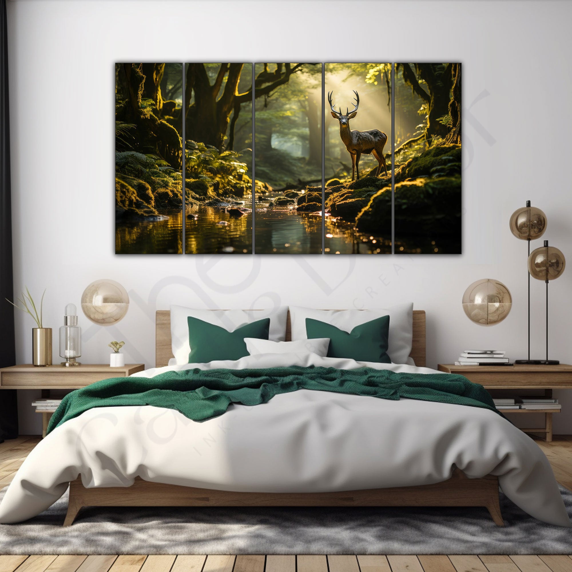 Vaastu Golden Deer Painting with frame Big Size Wall Art for living room,Bedroom,Drawing room,Hotels