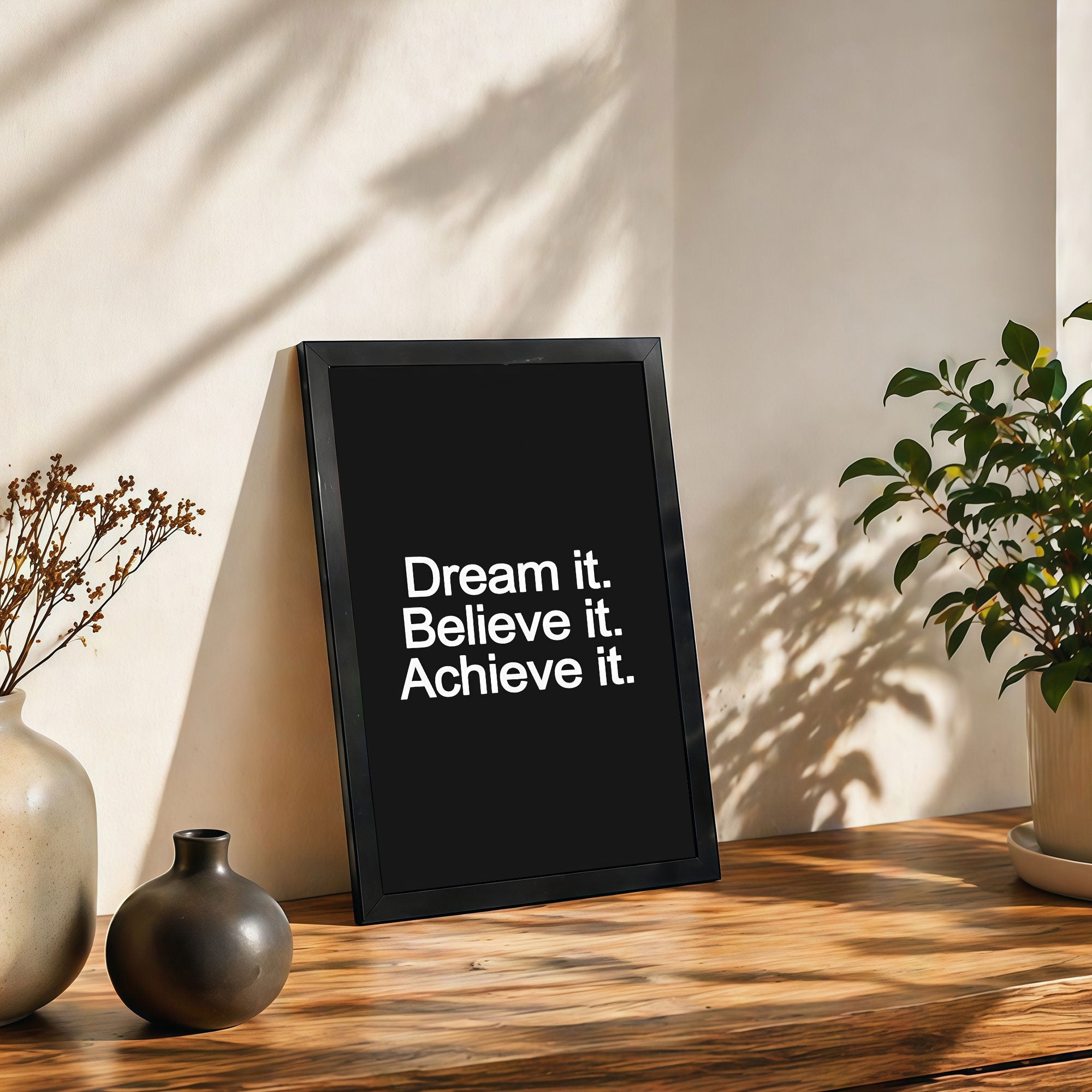 The Castle Decor Dream It Believe It Achieve It Wall Art Frame | Minimal Motivational Quote Poster for Office, Bedroom & Workspace Decor