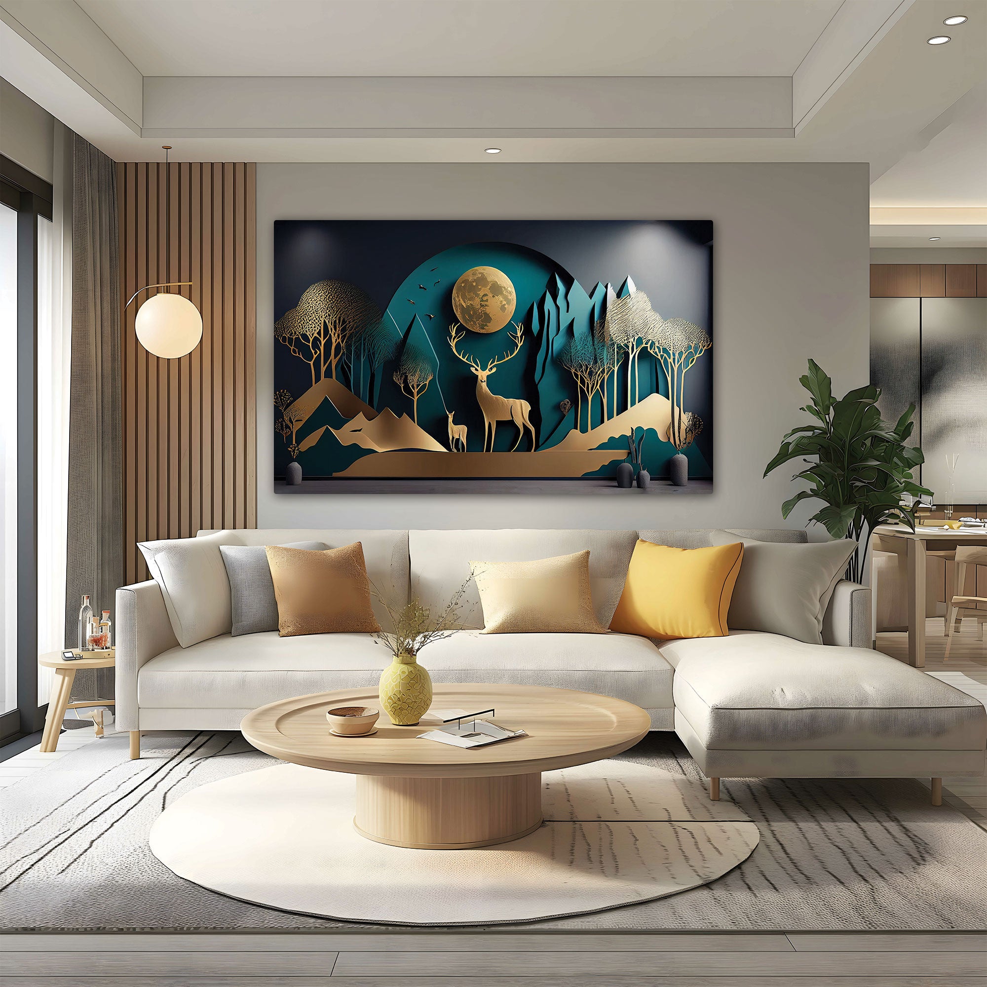 Golden deer Canvas painting with frame Big Size Wall Art for living room,Bedroom,Drawing room,Hotels