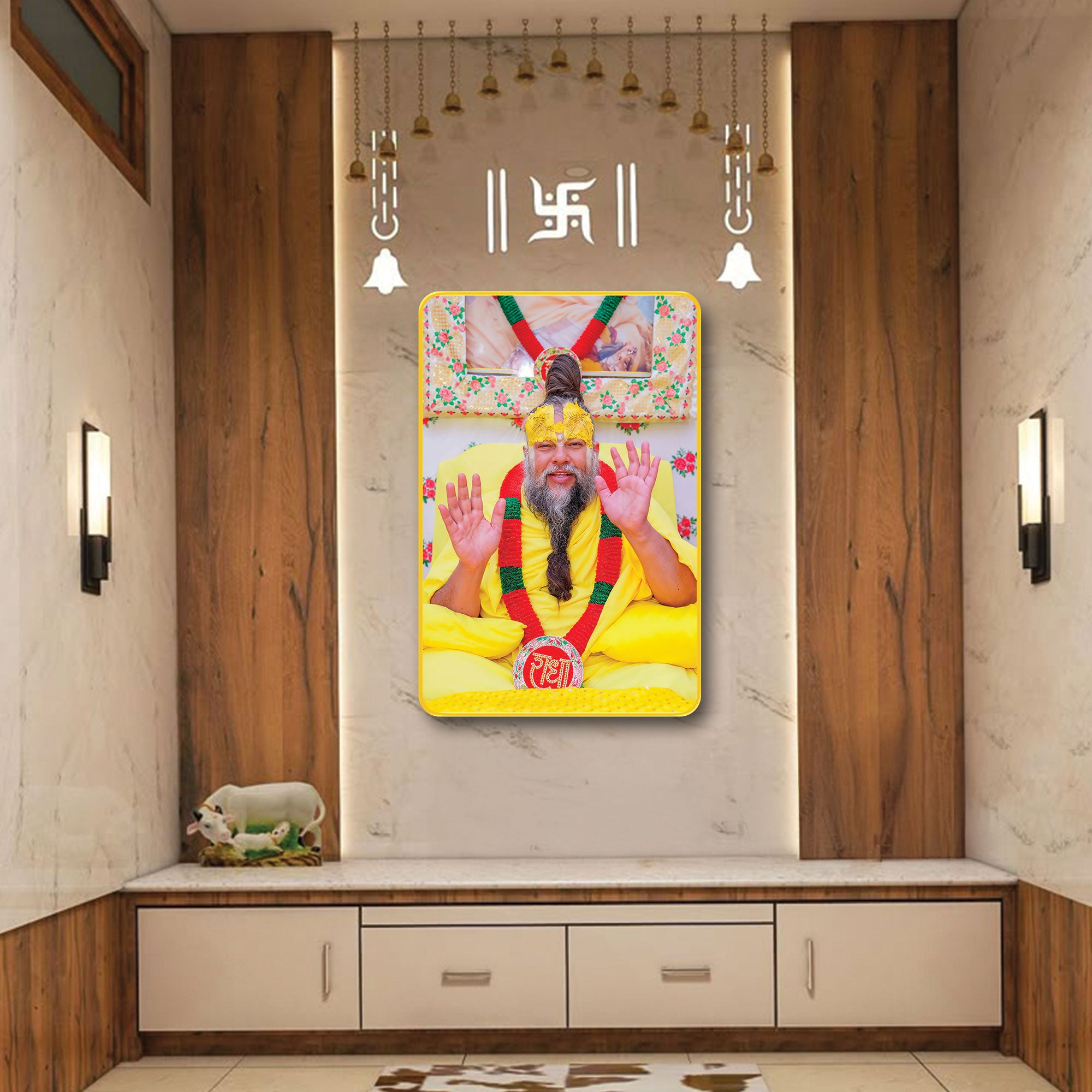 The Castle Decor Premanand Maharaj Ji Digital Print | Sparkle Laminated Photo Frame | Golden Slim Frame | Spiritual Wall Hanging for Home Temple, Living Room & Gifting 20X30 inches