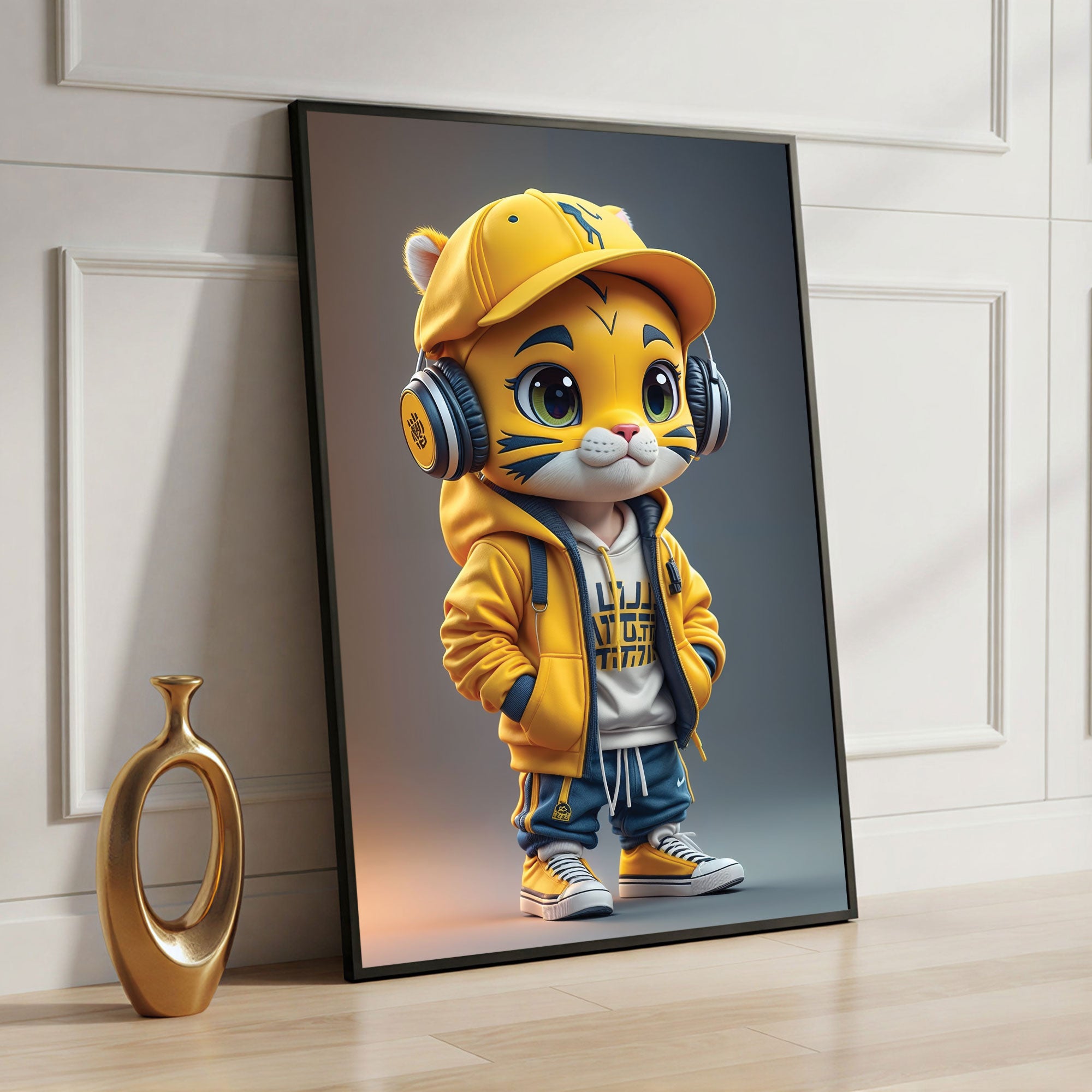 The Castle Decor Cute Street Style Cat Wall Art Poster, Urban Cartoon Character Artwork with Premium Sparkle Finish, 20×30 Inch Wall Décor for Kids Room & Bedroom