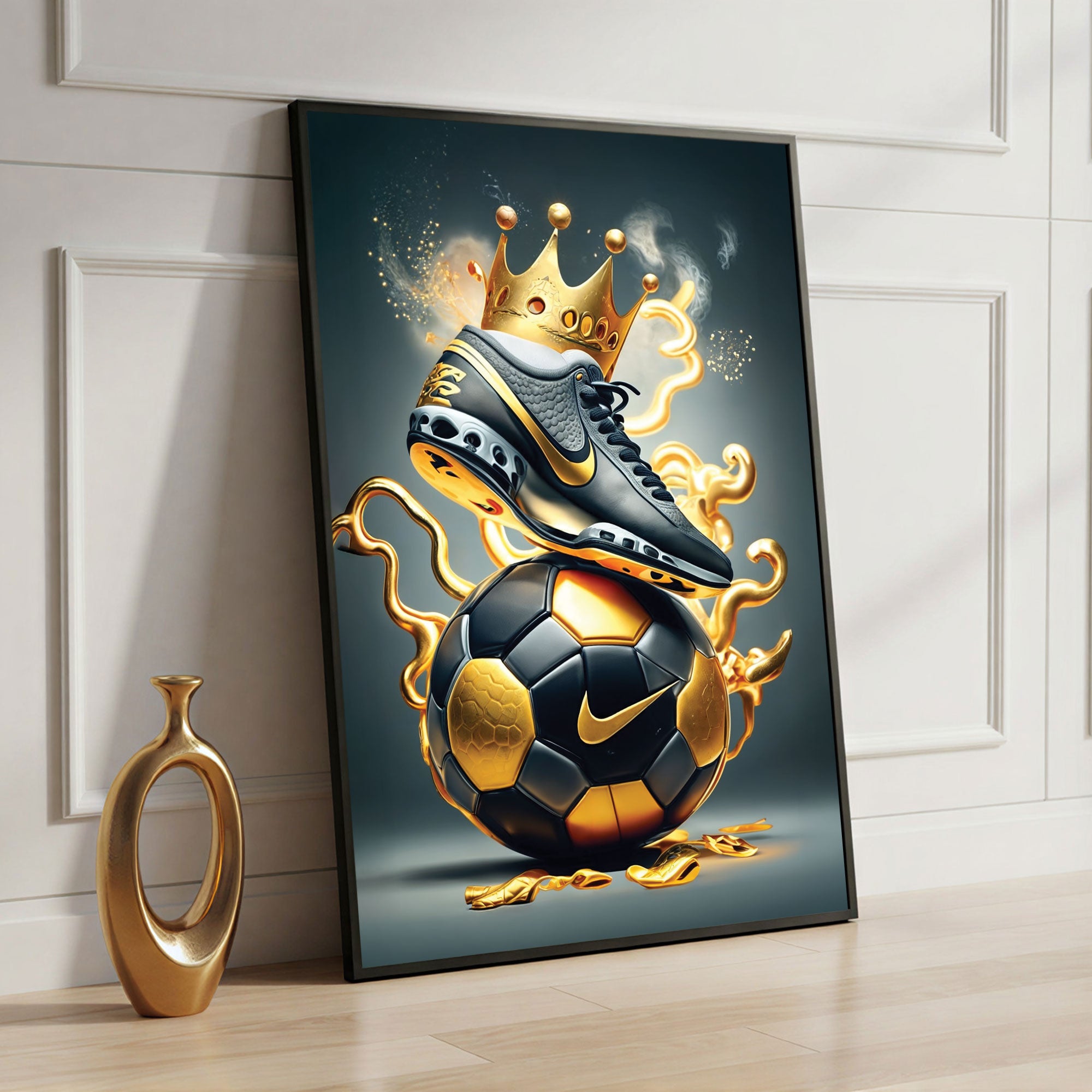 The Castle Decor Royal Sneaker & Football Wall Art, Luxury Sports Concept Abstract Artwork with Premium Sparkle Finish, 20×30 Inch Wall Décor for Bedroom & Game Room