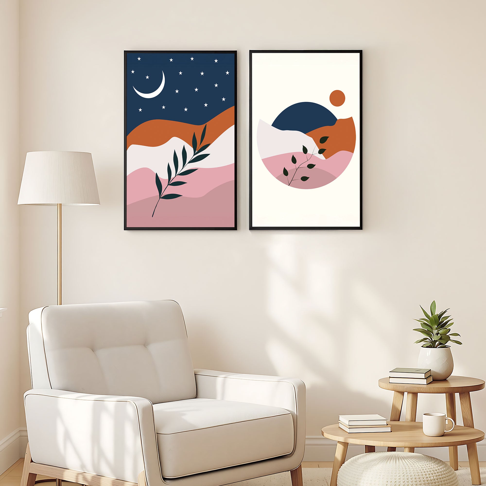 The Castle Decor Boho Wall Art for Living Room Big Size | Framed Abstract Botanical Paintings for Living Room & Bedroom | Modern Home Decoration & Perfect Gifting Option | Set of 2(11×17 Inch Each)6