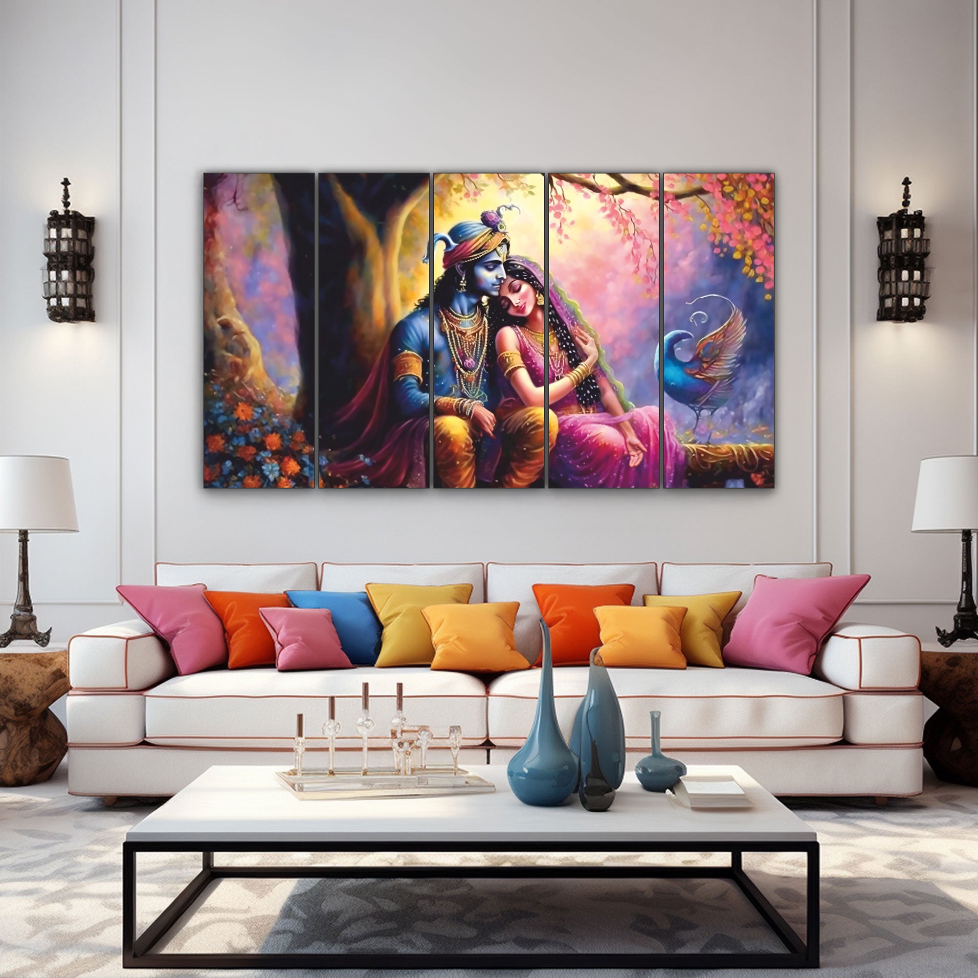 Radha Krishna Painting Set of 5 for Home Decoration