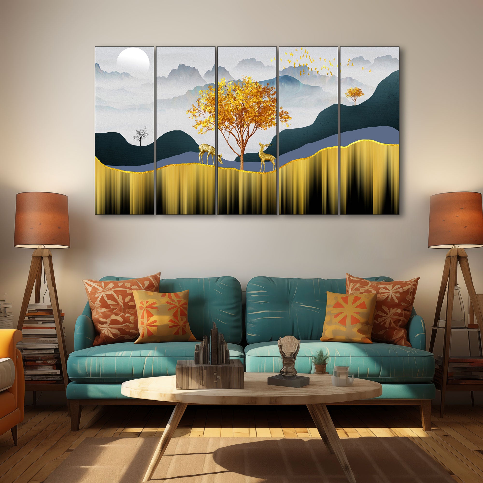 Golden Deer Painting with frame Big Size Wall Art for living room,Bedroom,Drawing room,Hotels