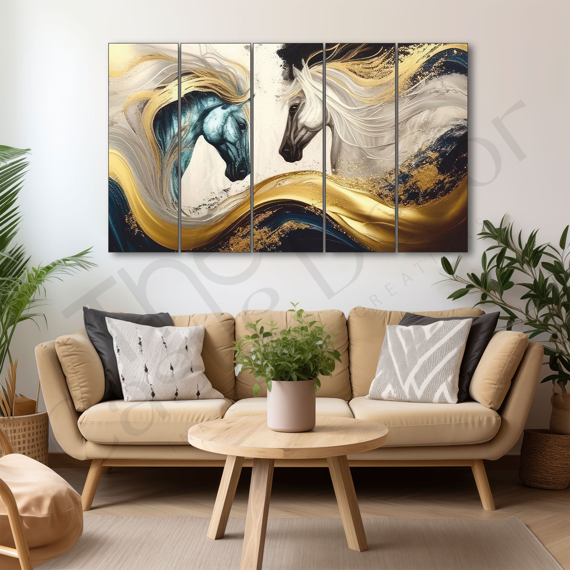 Vastu Modern Horses Painting Set of 5 for Home Decoration 27X48