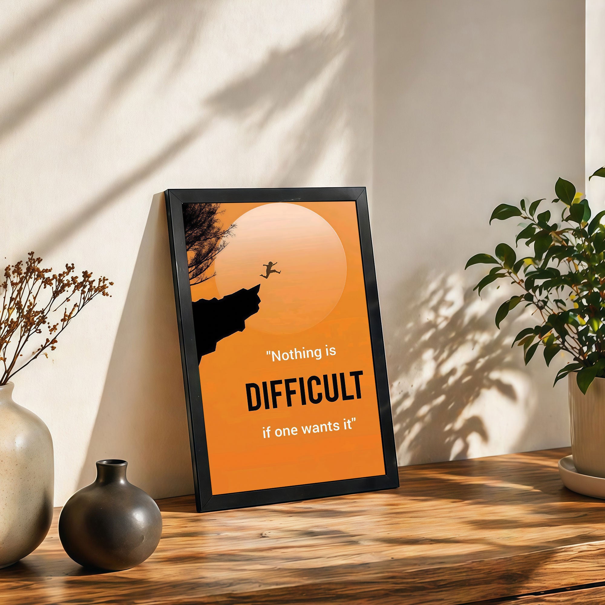 The Castle Decor Nothing Is Difficult Motivational Wall Art Frame | Inspirational Success Quote Decor for Office & Home