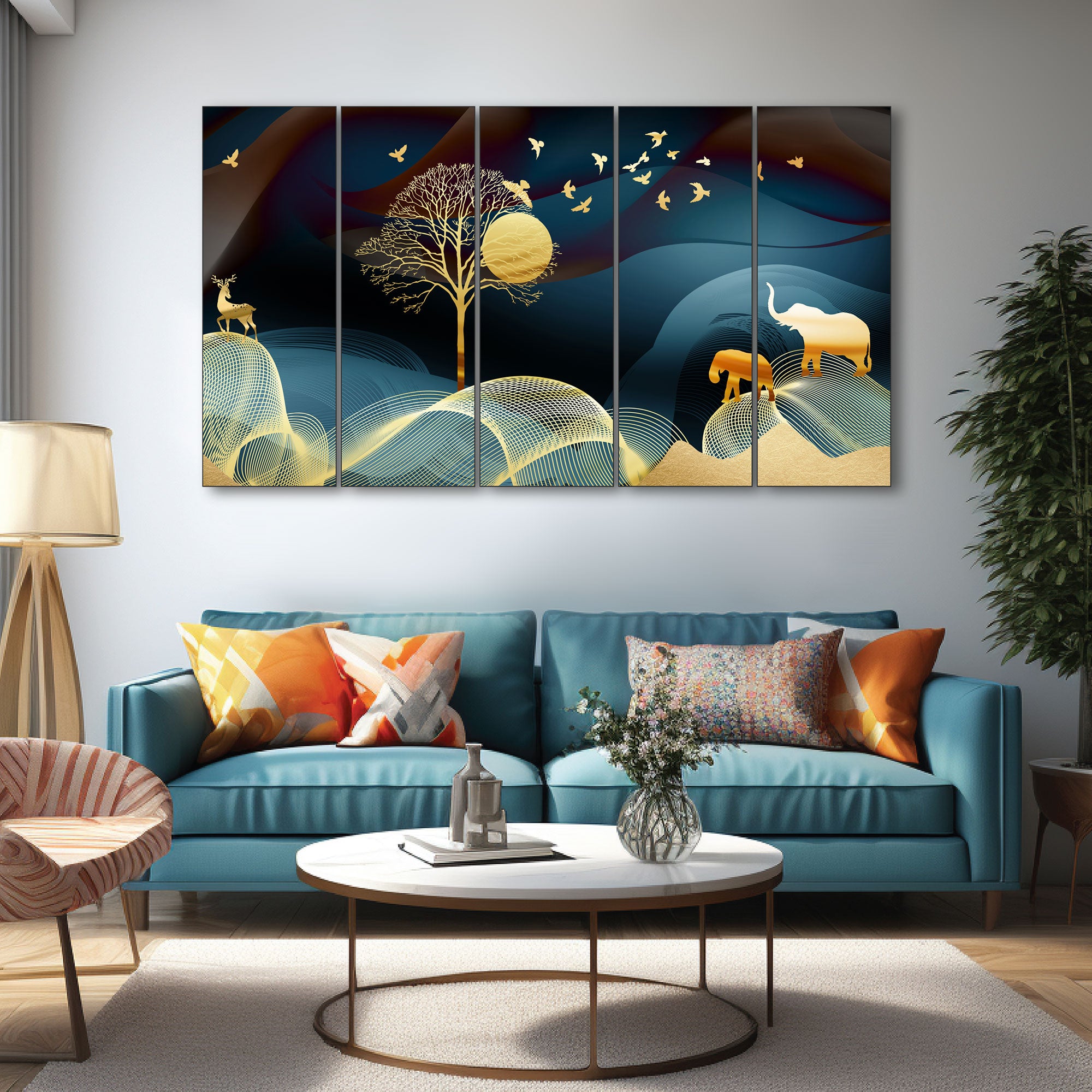 Golden Deer Painting with frame Big Size Wall Art for living room,Bedroom,Drawing room,Hotels 27x48"