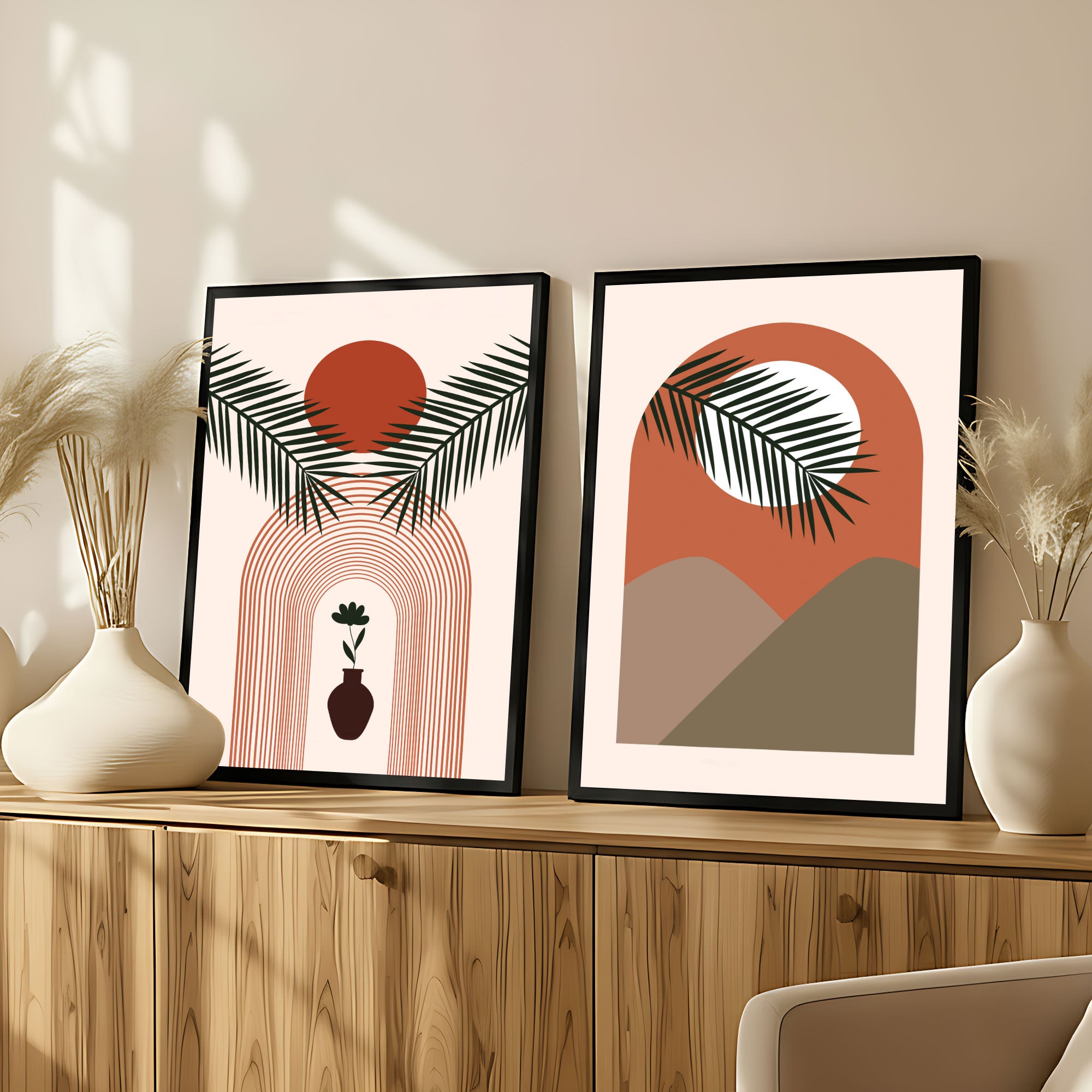 The Castle Decor Boho Wall Art for Living Room Big Size | Framed Abstract Botanical Paintings for Living Room & Bedroom | Modern Home Decoration & Perfect Gifting Option | Set of 2 (11×17 Inch Each)12