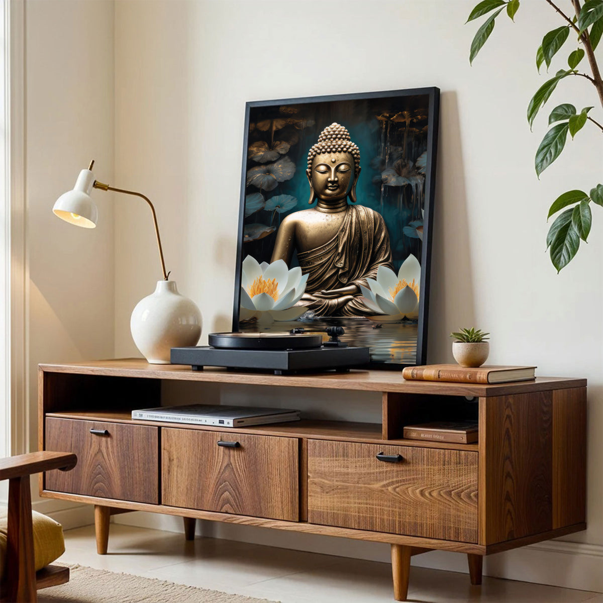 The Castle Decor Lord Buddha Wall Painting | Premium Buddha Wall Art for Living Room & Bedrooze Framed Home Decoration | Multicolor Textured Buddha Painting (20x30 Inch)-2m | Big Si