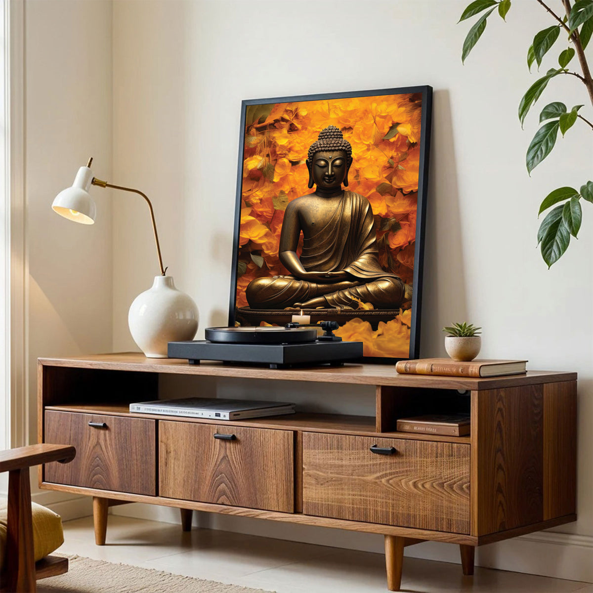 The Castle Decor Lord Buddha Wall Painting | Premium Buddha Wall Art for Living Room & Bedroom | Big Size Framed Home Decoration | Multicolor Textured Buddha Painting (20x30 Inch)