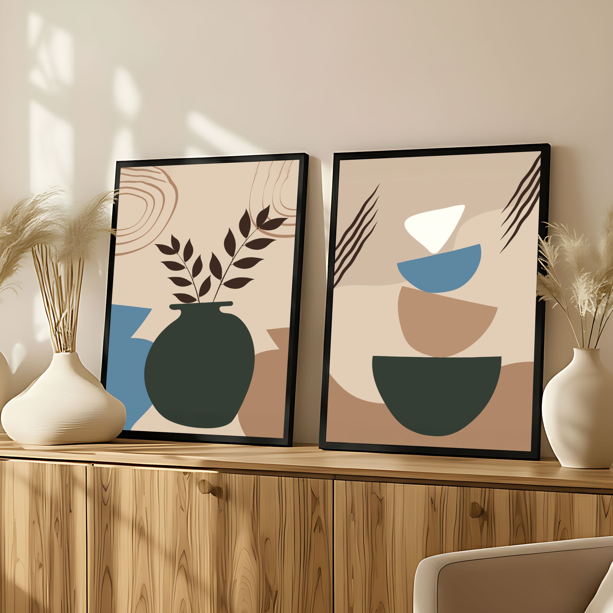 The Castle Decor Boho Wall Art for Living Room Big Size | Framed Abstract Botanical Paintings for Living Room & Bedroom | Modern Home Decoration & Perfect Gifting Option | Set of 2 (11×17 Inch Each)14
