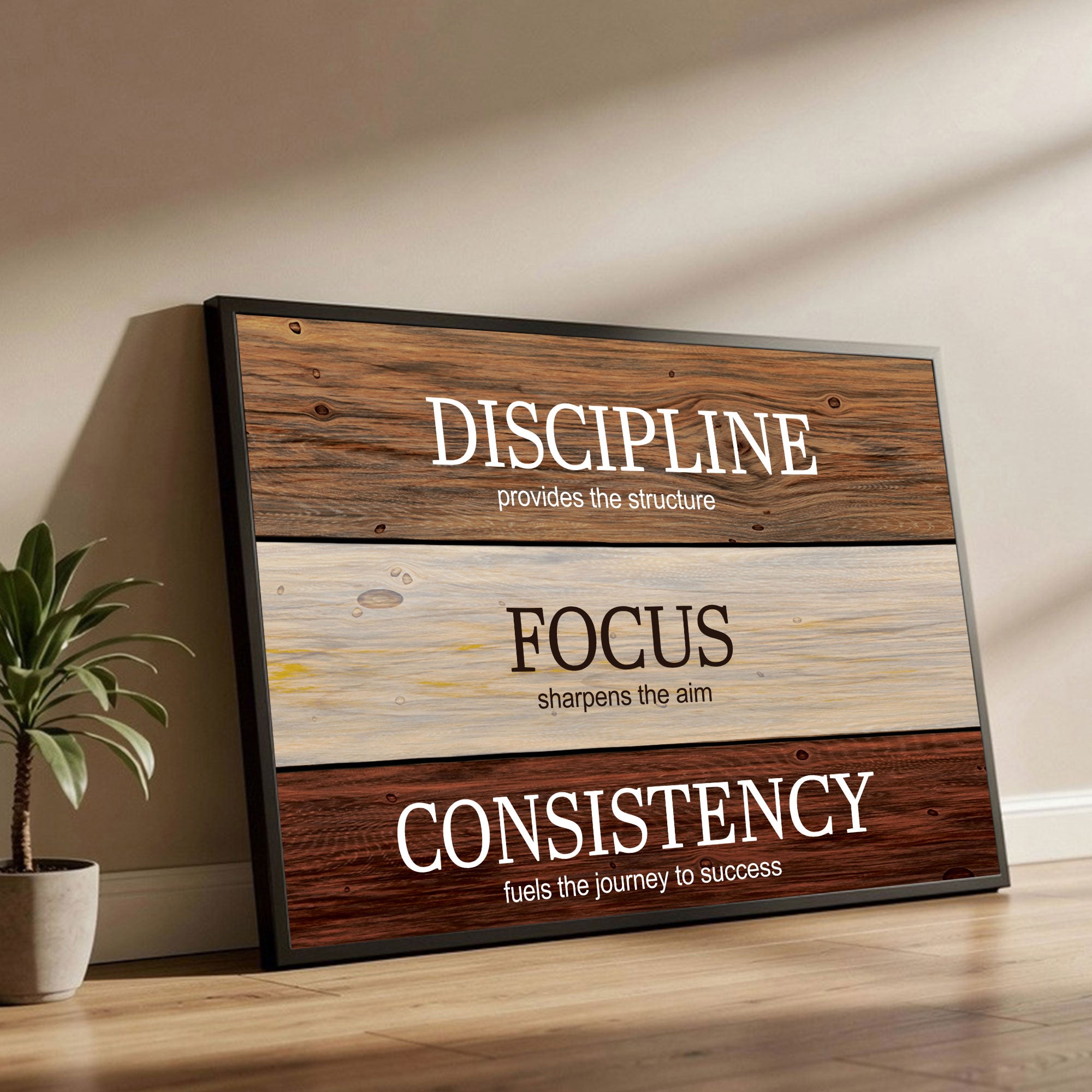 The Castle Decor Motivational Quote Wall Painting – Discipline Focus Consistency Wall Art for Office & Study Room | 20x30 Inch Inspirational Sparkle Lamination with Black Fiber Frame