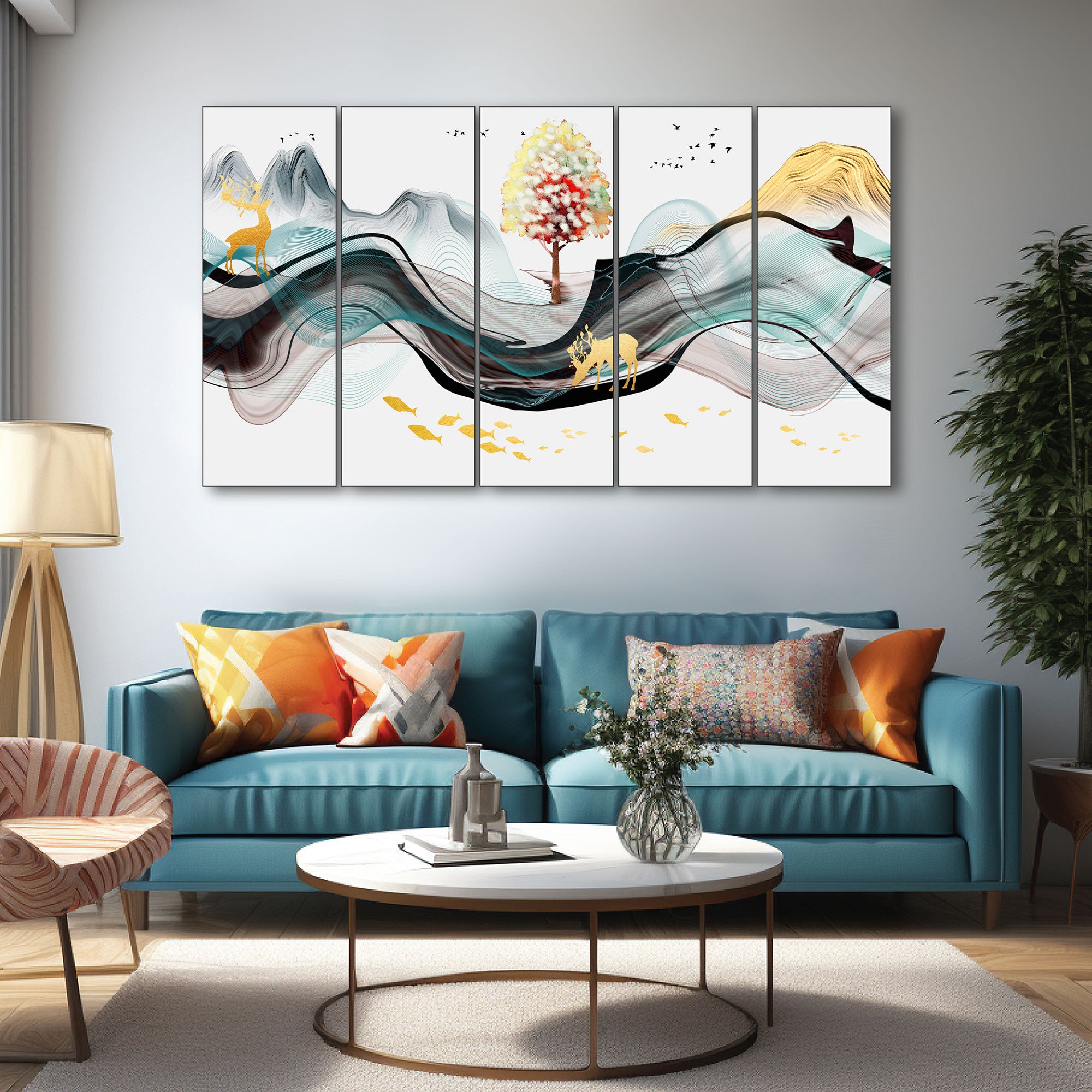 Golden Deer Painting with frame Big Size Wall Art for living room,Bedroom,Drawing room,Hotels