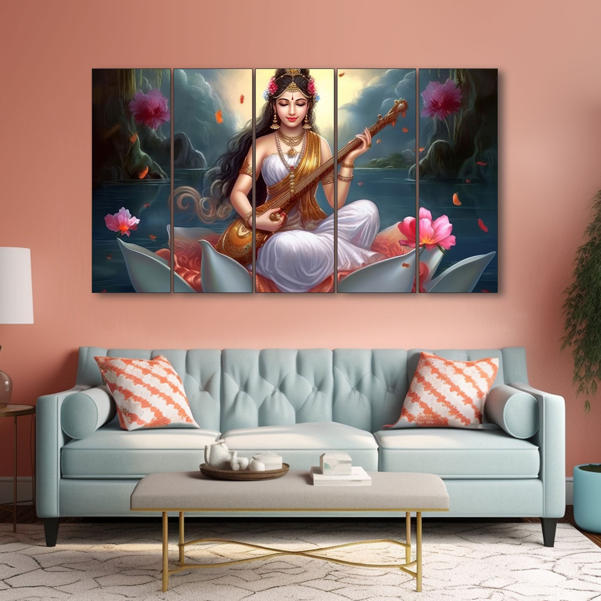 Goddess Saraswati ji Painting with frame Big Size Wall Art for living room,Bedroom,Drawing room,Hotels