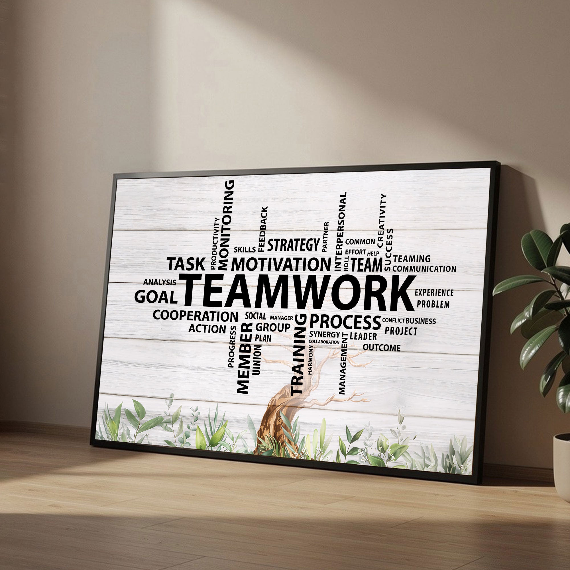 The Castle Decor Teamwork Motivational Wall Art Frame 20x30 Inch | Inspirational Office Digital Painitng with Black Fiber Frame & Sparkle Lamination | Team Building Quote Wall Decor for Office, Workplace, Meeting Room