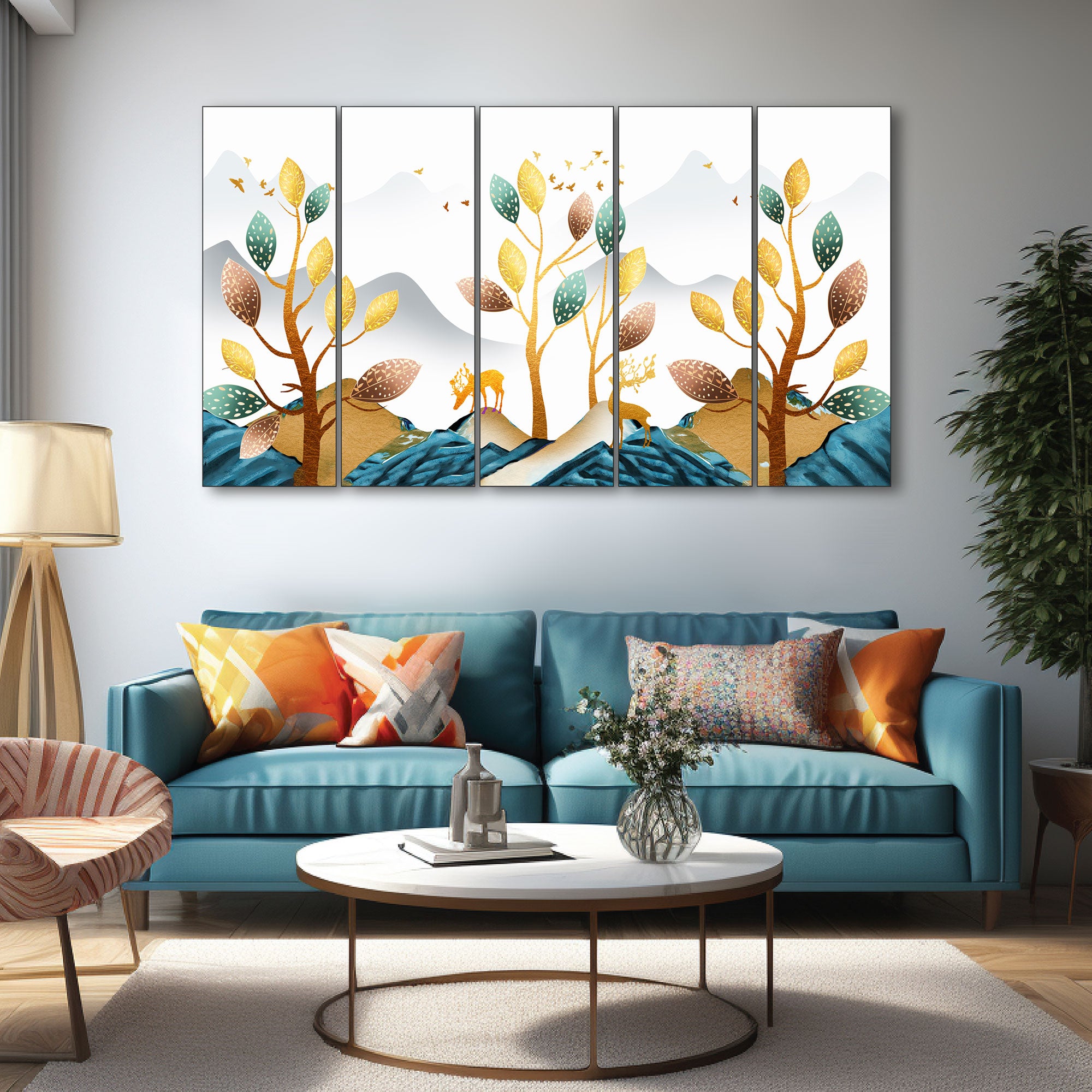 Golden Deer Painting with frame Big Size Wall Art for living room,Bedroom,Drawing room,Hotels