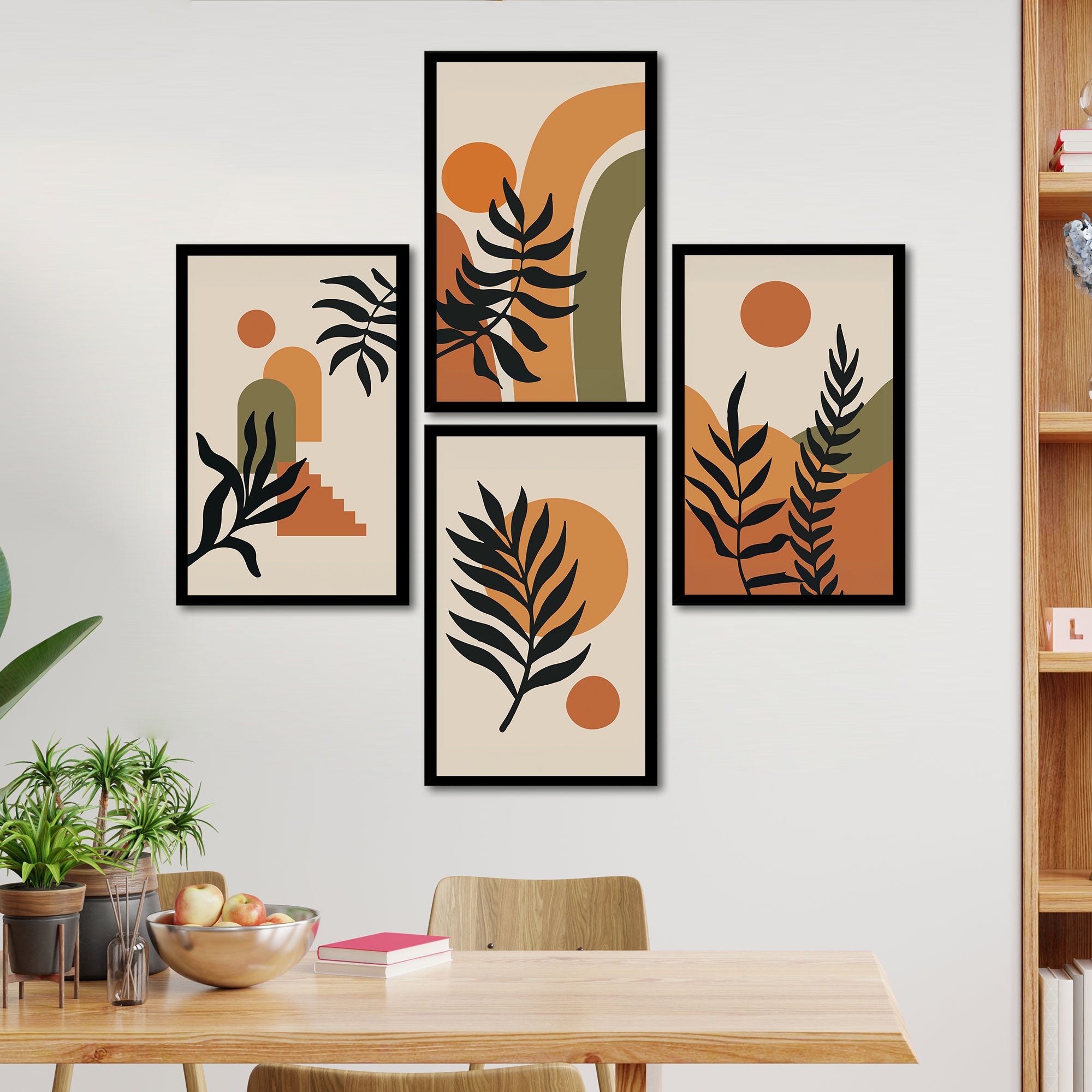 The Castle Decor Boho Wall Art for Living Room Big Size | Framed Abstract Botanical Paintings for Living Room & Bedroom | Modern Home Decoration & Perfect Gifting Option | Set of 4 (11×17 Inch Each)5