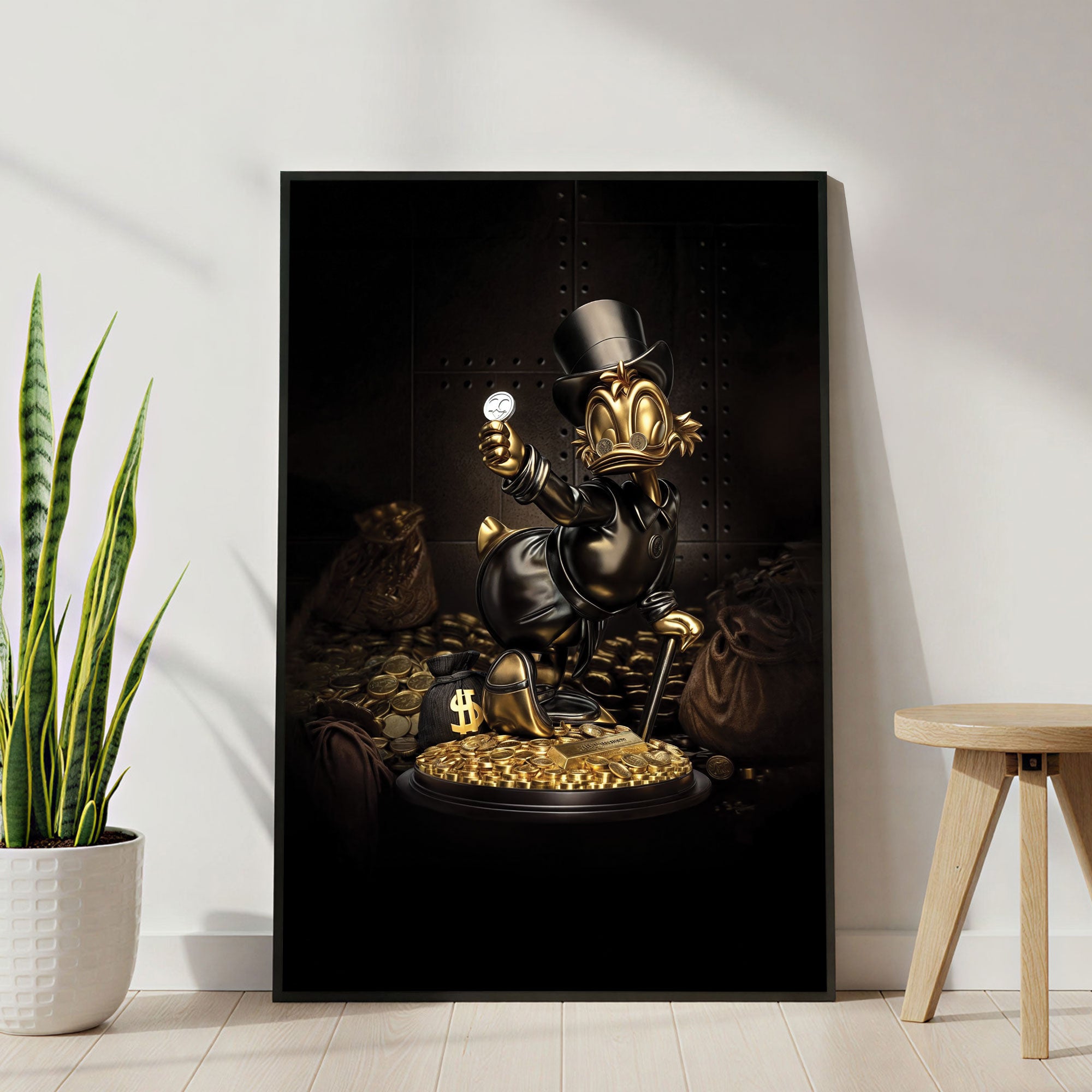 The Castle Decor Golden Billionaire Duck Wall Art, Luxury Cartoon Wealth Abstract Artwork with Premium Sparkle Finish, 20×30 Inch Wall Décor for Office & Man Cave