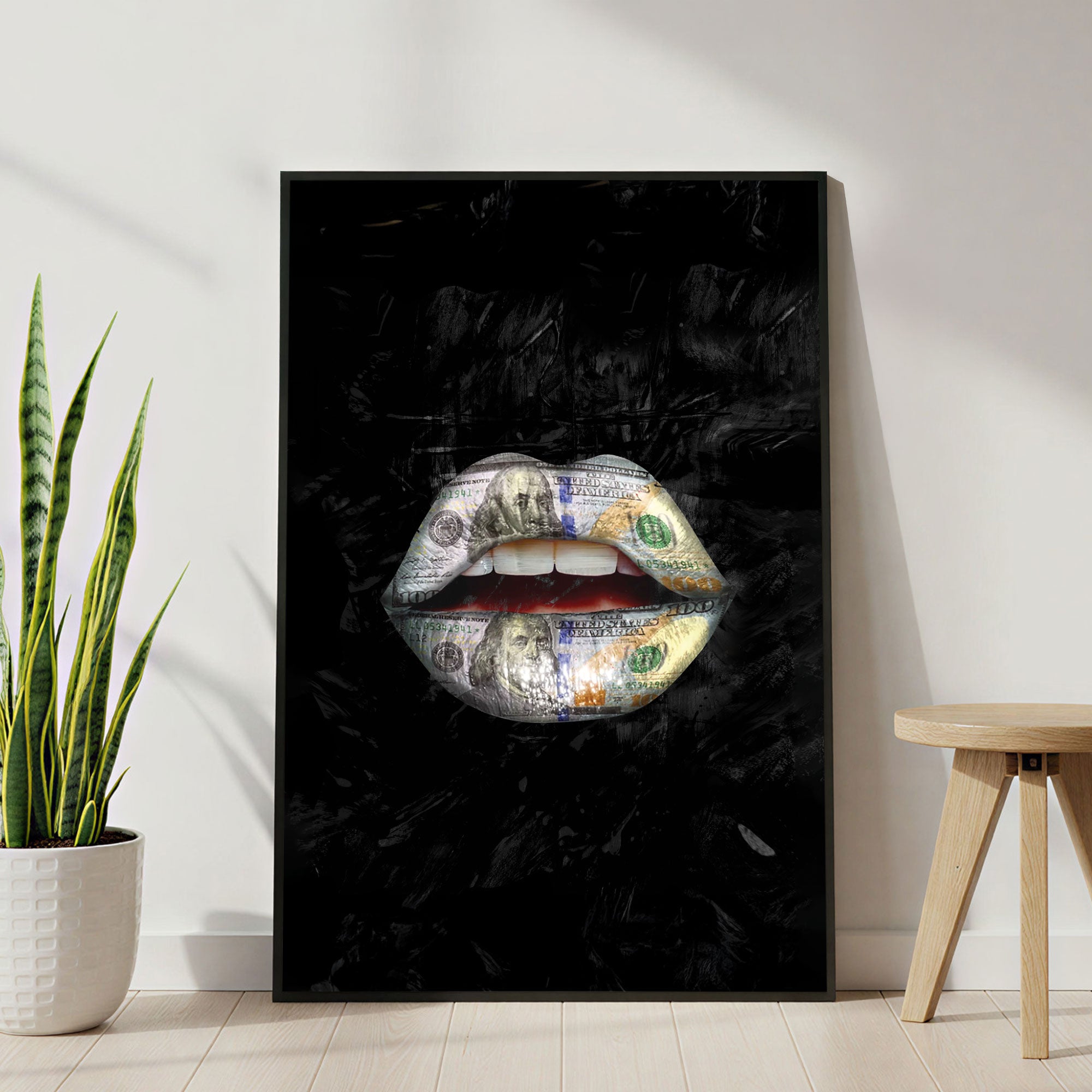 The Castle Decor Money Lips Wall Art – Abstract Dollar Pop Art Artwork, Modern Luxury Sparkle Finish Wall Décor, 20×30 Inch for Home & Office