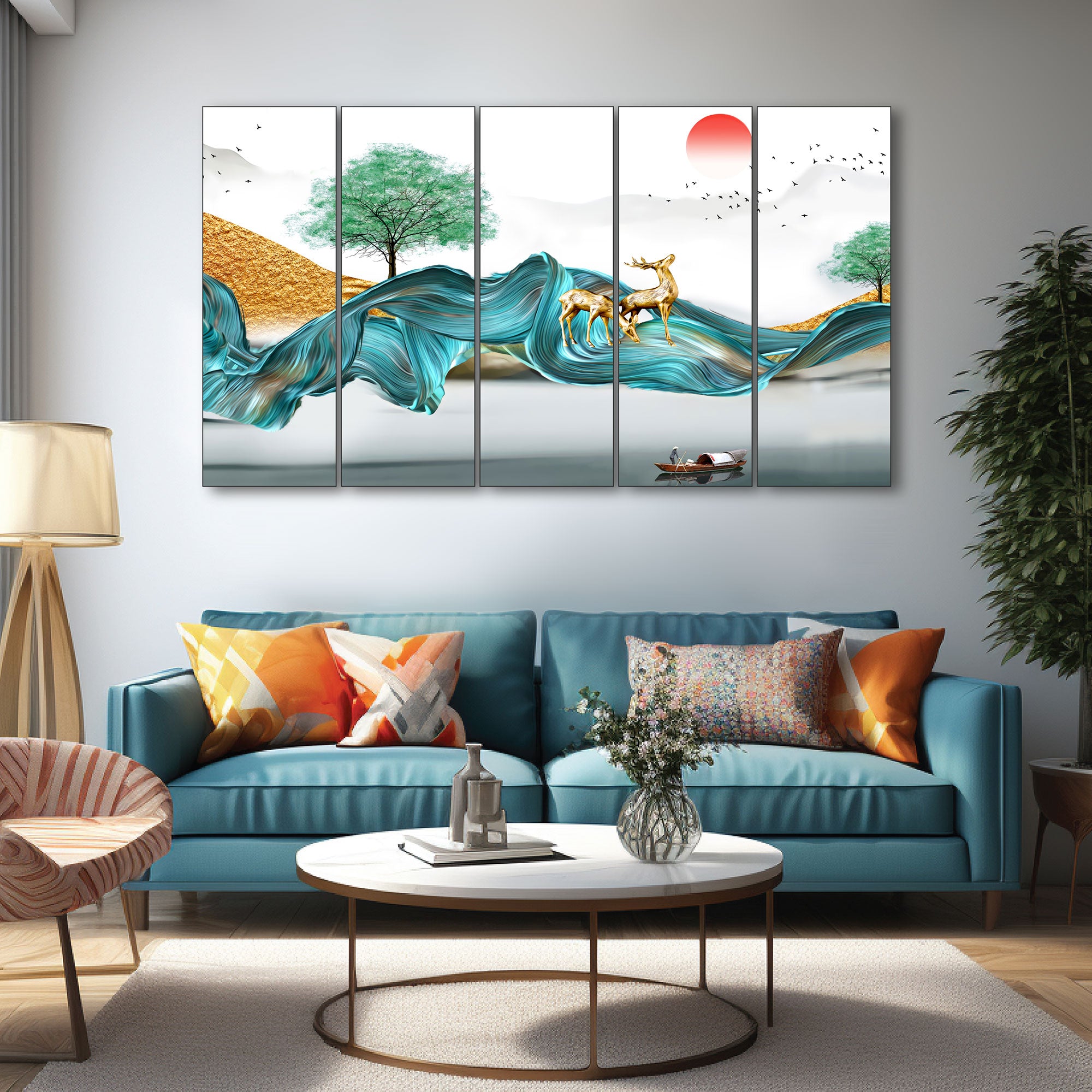 Golden Deer Painting with frame Big Size Wall Art for living room,Bedroom,Drawing room,Hotels